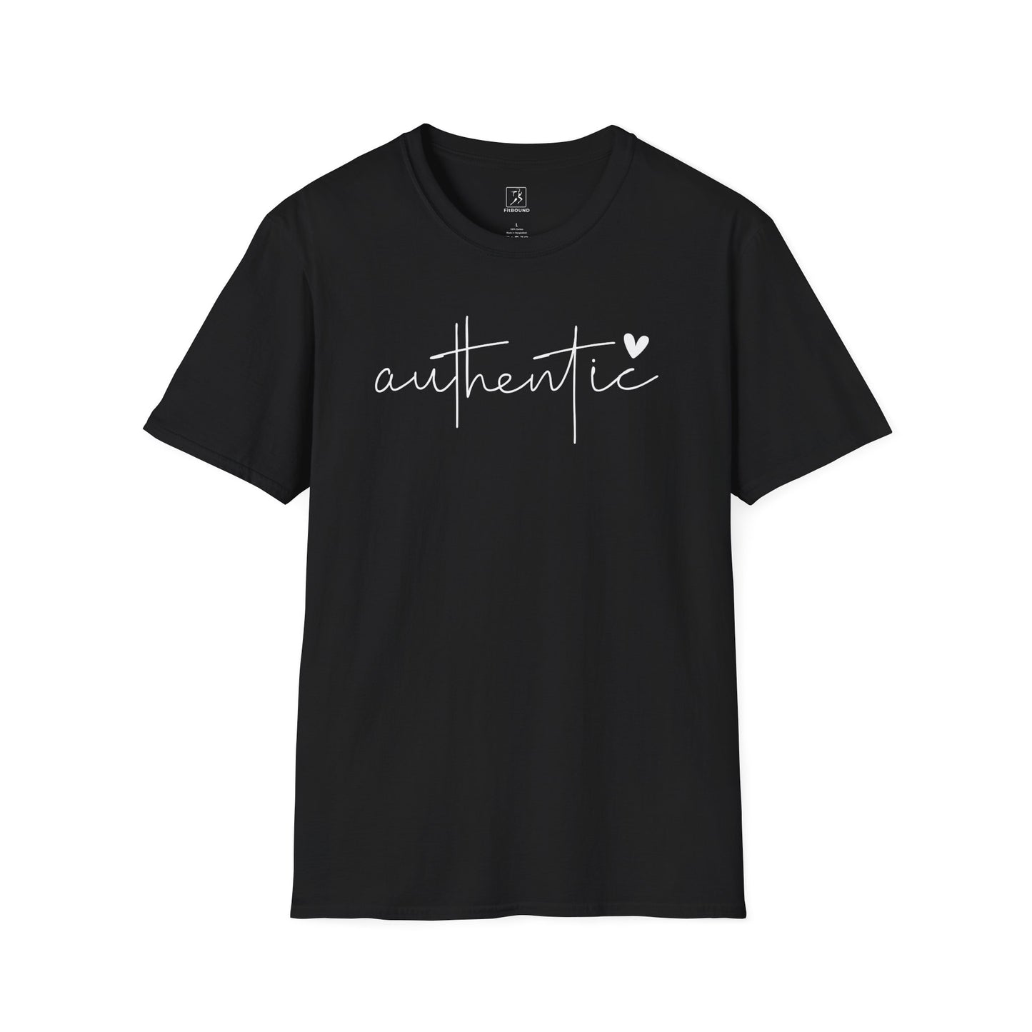 Black Authentic T-Shirt flat lay – motivational unisex tee with handwritten heart design
