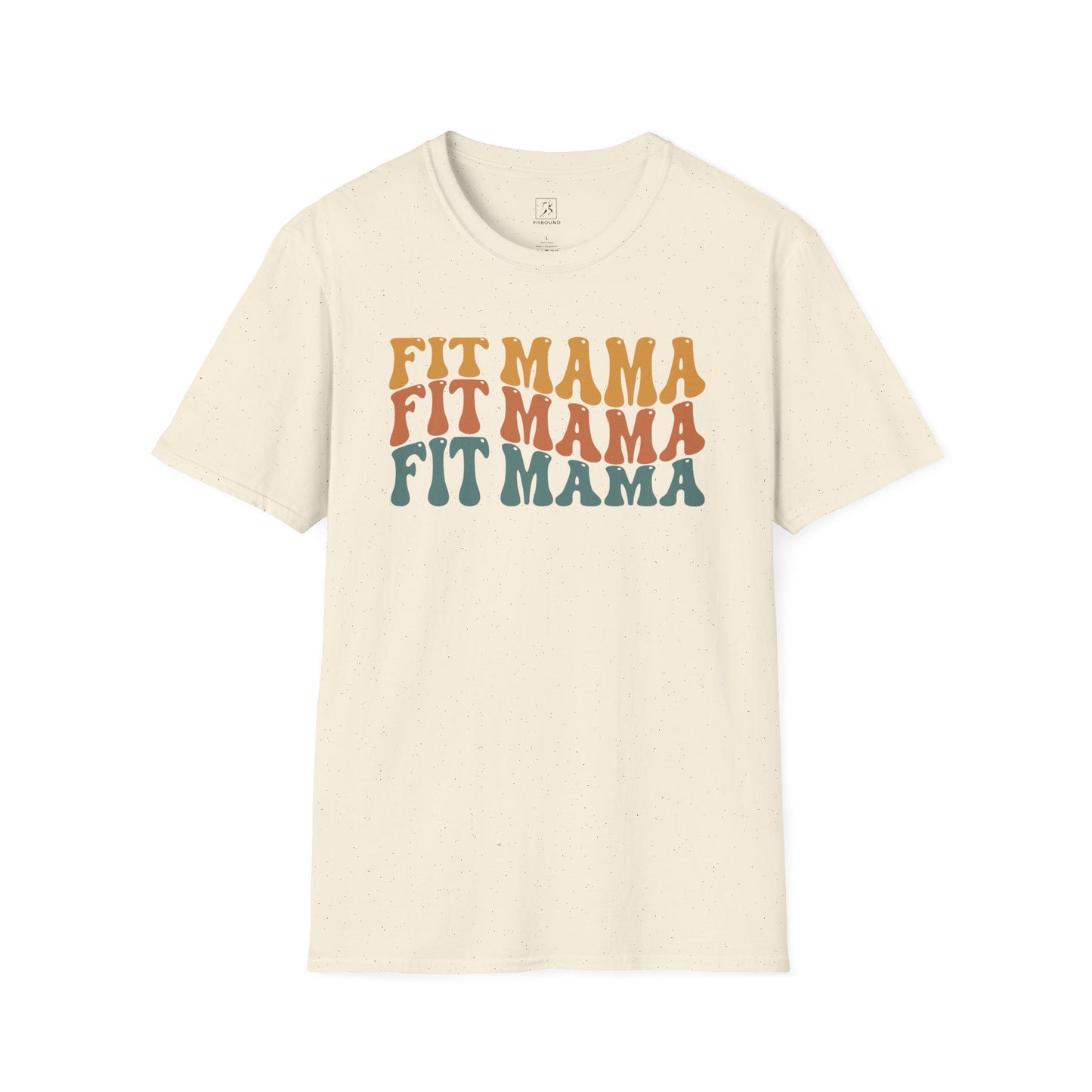 Flat lay of cream Fit Mama shirt – fitness and lifestyle mom apparel.