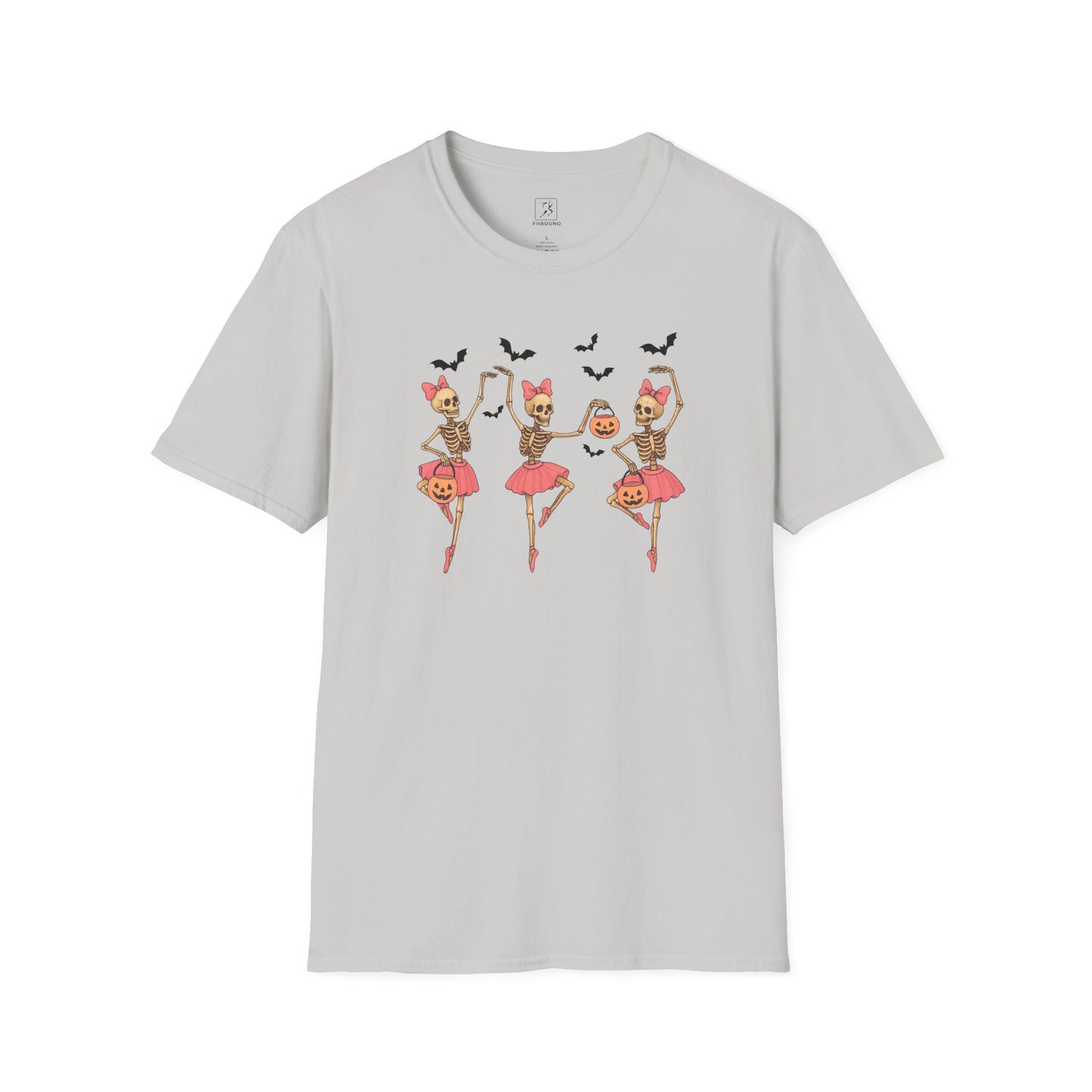 Grey Halloween Skeleton Ballerina T Shirt with cute spooky design