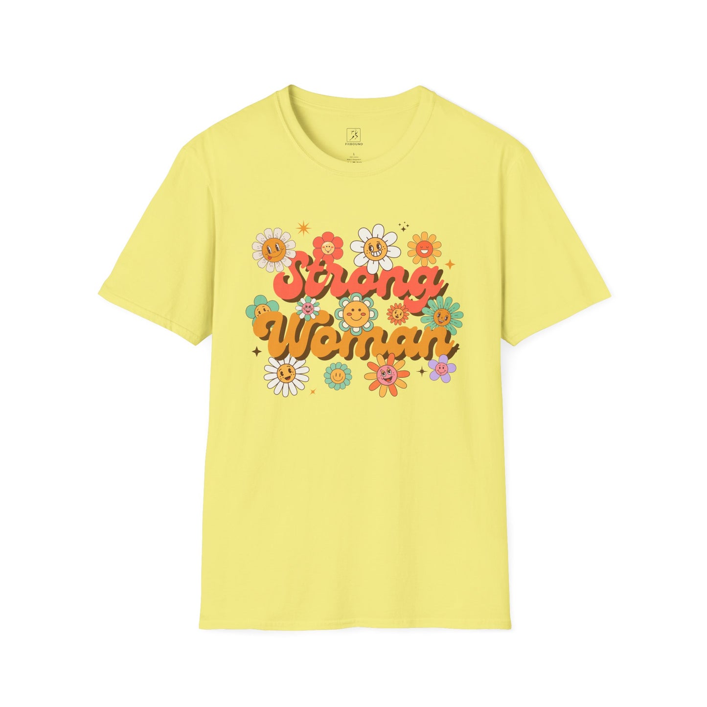 Yellow Strong Woman T-shirt – retro floral empowerment shirt for confident women
