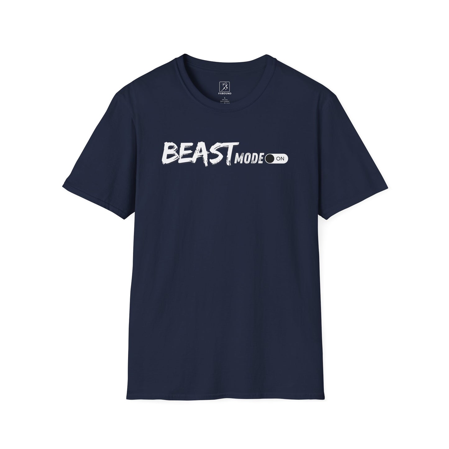 Navy blue unisex fitness shirt with "Beast Mode" design – perfect for weightlifting and gym routines