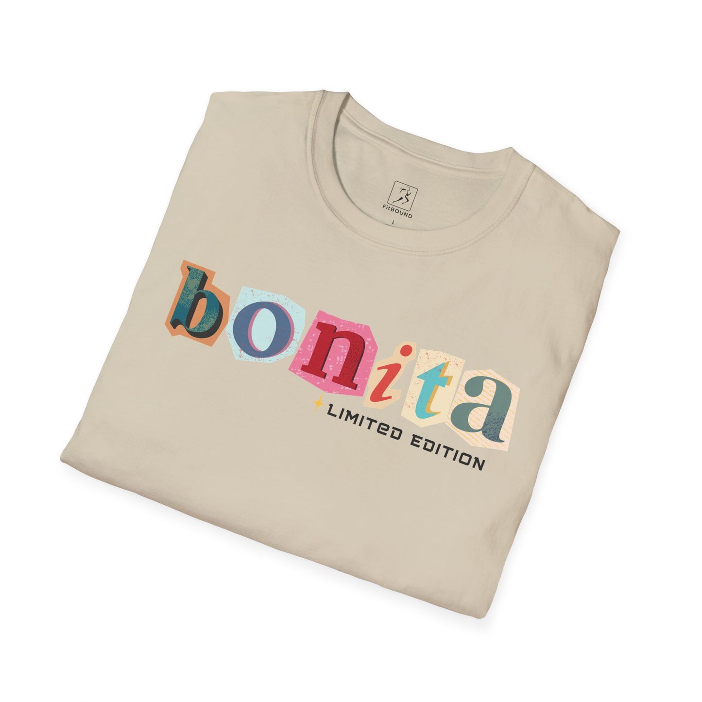 Bonita Limited Edition T-Shirt – flat lay on cream shirt