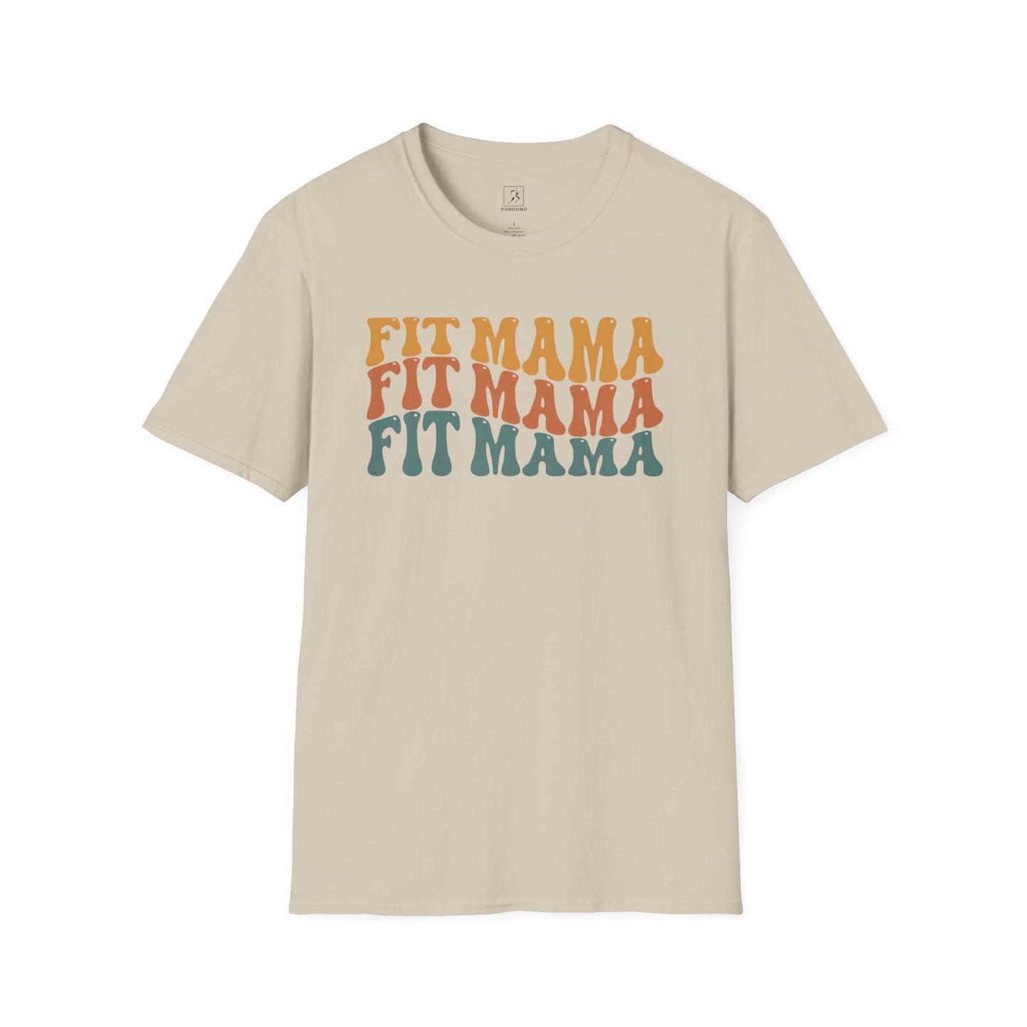 Flat lay of beige Fit Mama t-shirt – casual and sporty mom outfit.