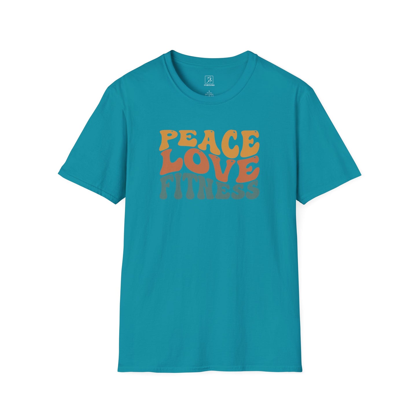 Tropical blue Peace Love Fitness T-Shirt – unisex fitness graphic tee.