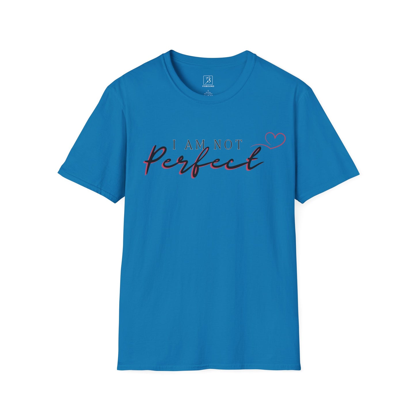 Royal blue “I Am Not Perfect” unisex t-shirt – vibrant workout and self-love apparel