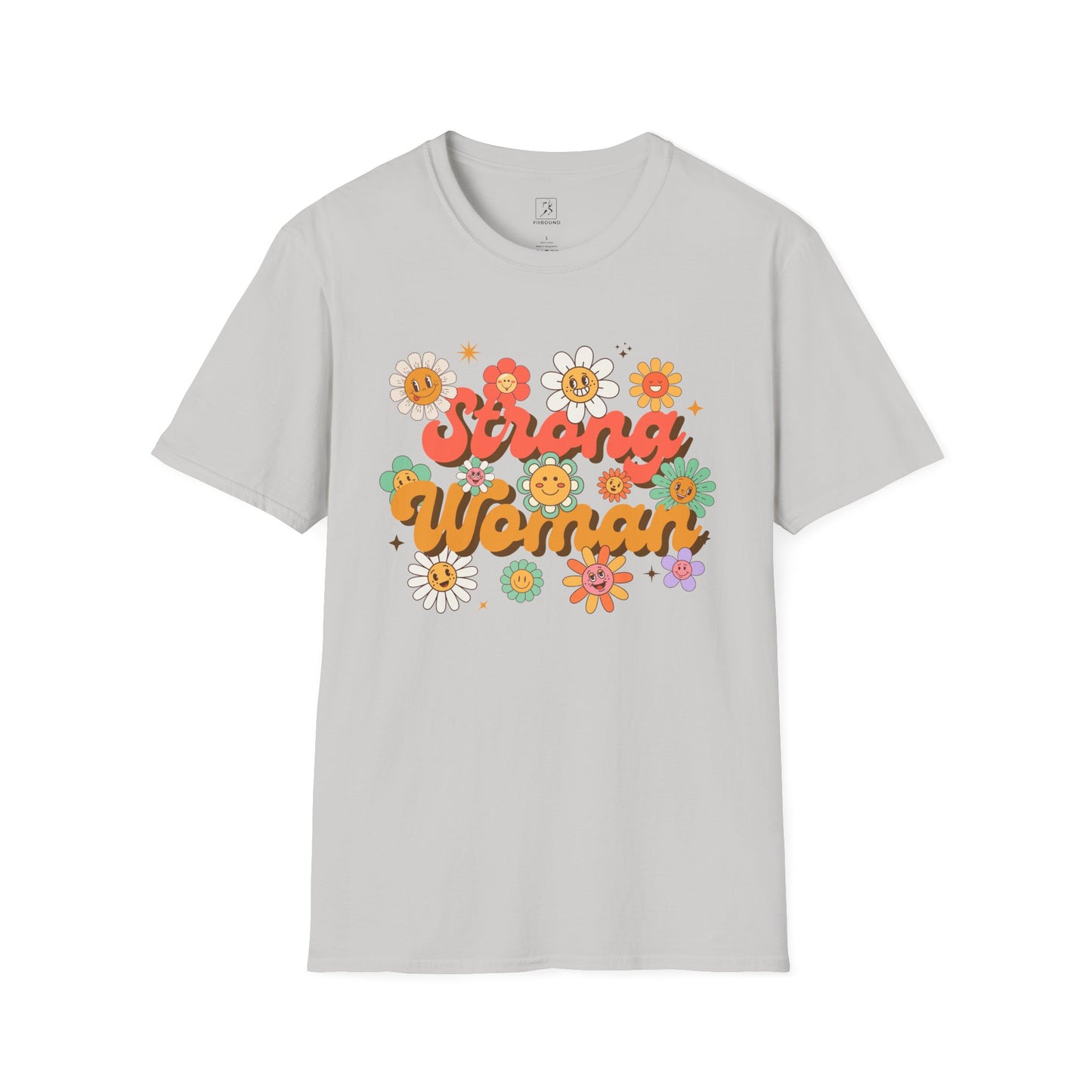 Gray Strong Woman T-shirt – retro floral empowerment shirt for women