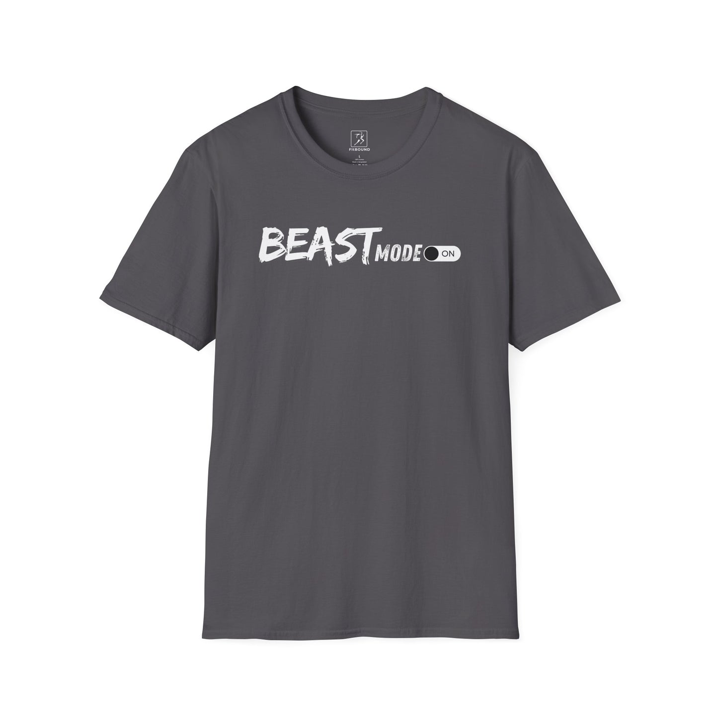 Dark gray gym shirt with white "Beast Mode" print – durable and flexible fit for training