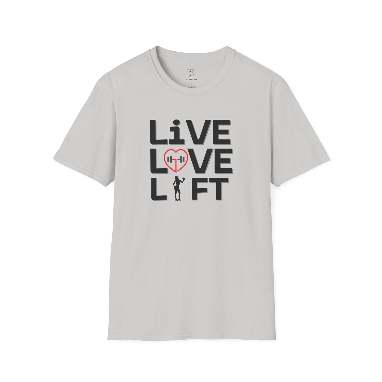 Light gray gym shirt with "Live Love Lift" design – breathable cotton blend for everyday training
