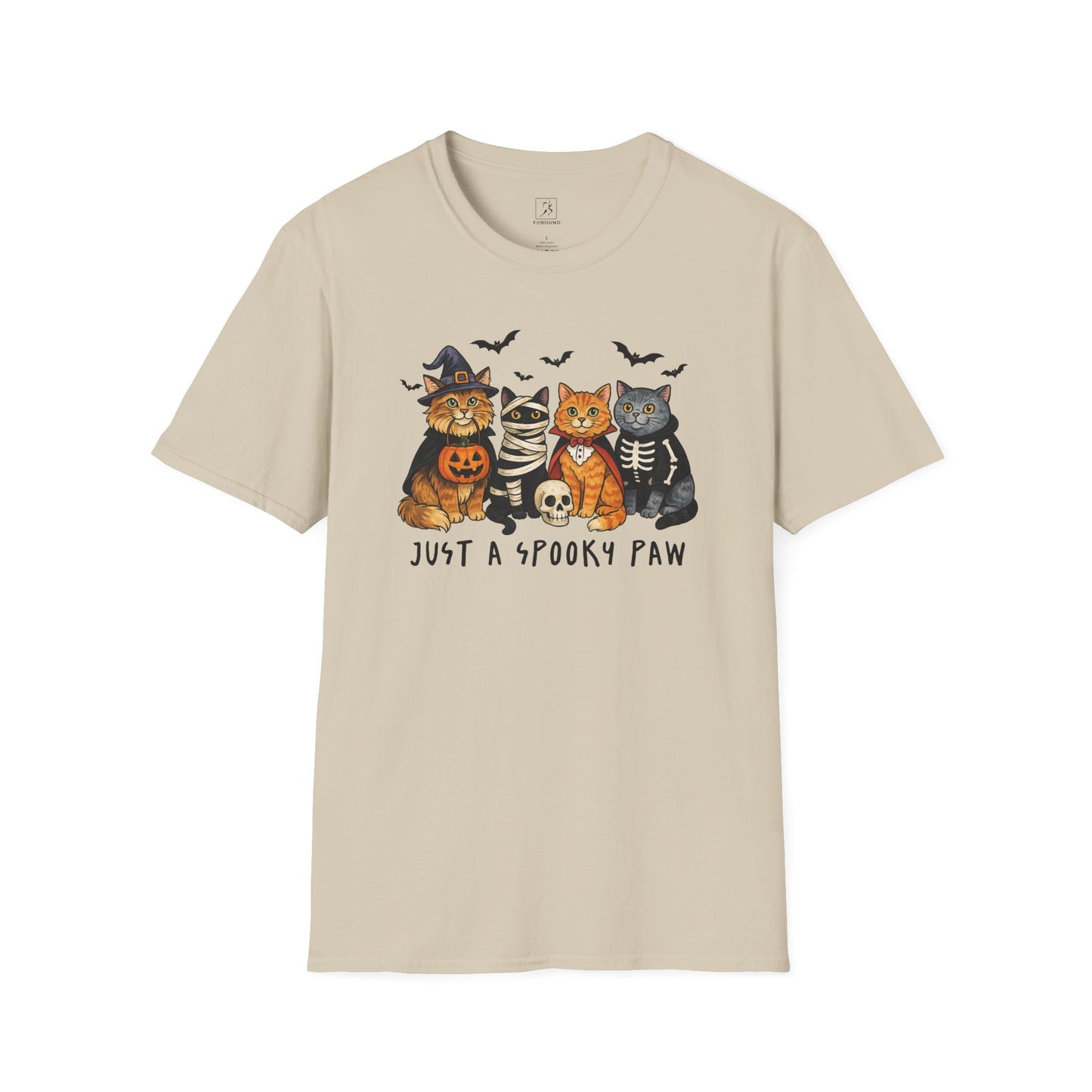 Beige Just a Spooky Paw cat Halloween t-shirt unisex fit