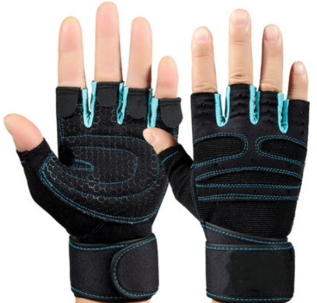 Half finger training gloves with wrist straps – breathable mesh and palm padding for gym workouts