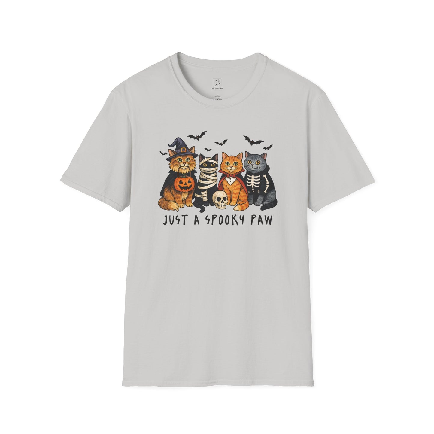 Light grey Just a Spooky Paw Halloween cat t-shirt unisex style