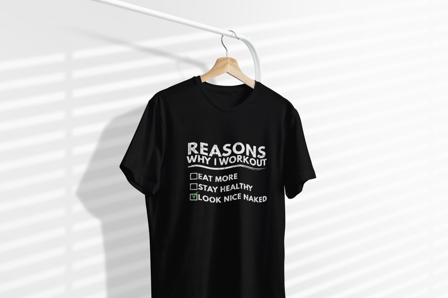 Black unisex workout shirt with bold "Look Nice Naked" message – funny fitness tee made from softstyle cotton