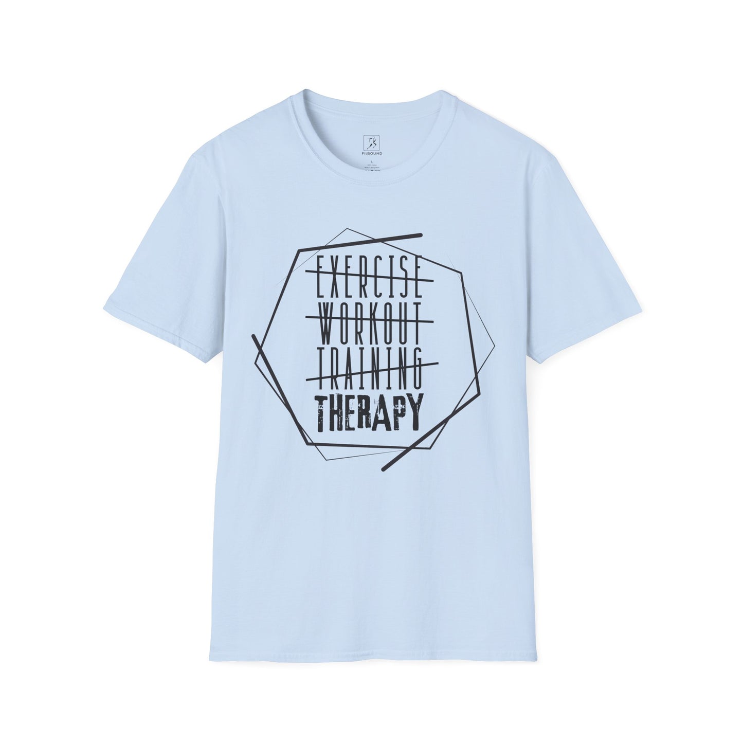 Light blue “Exercise Therapy” t-shirt – lightweight motivational fitness shirt