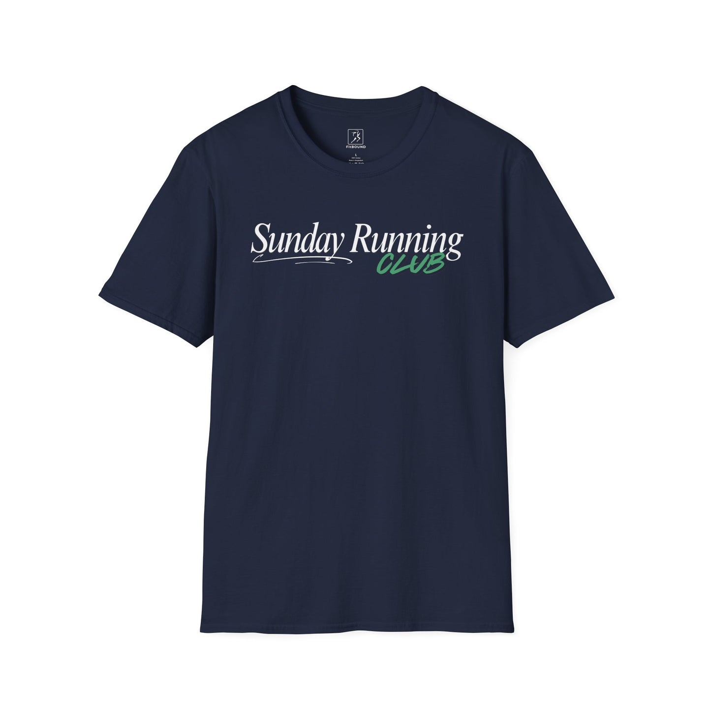 Navy blue Sunday Running Club T-shirt – breathable unisex workout shirt