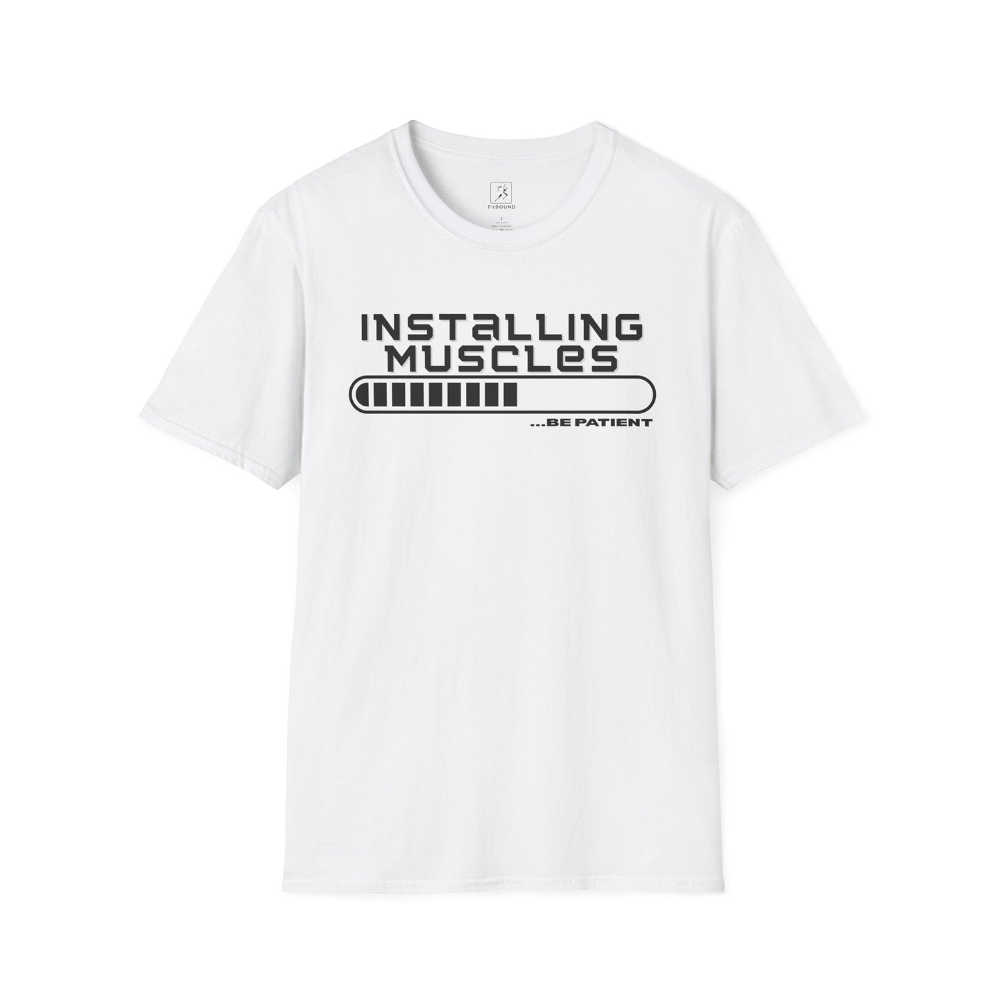 Unisex white t-shirt with bold loading bar design – perfect for gym lovers and training days