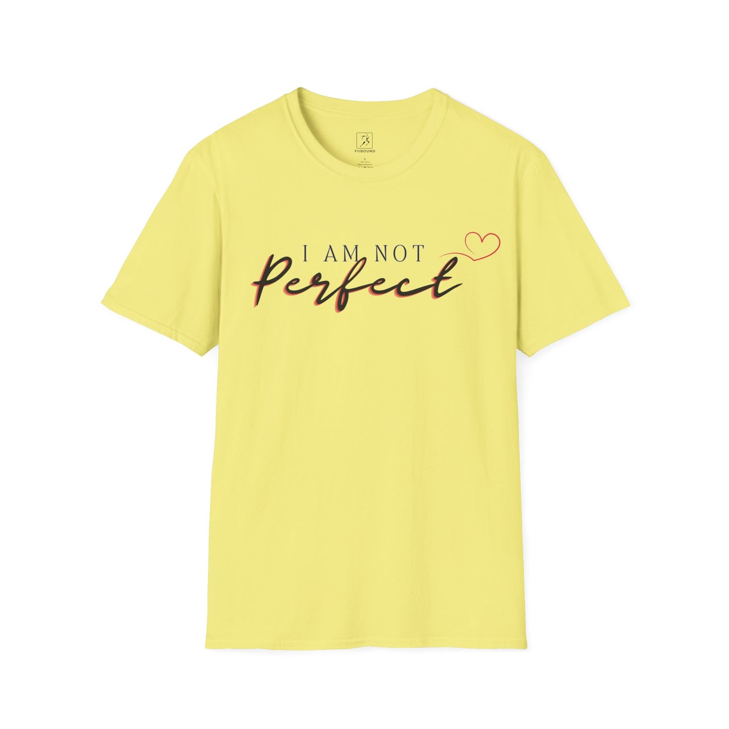 Yellow unisex “I Am Not Perfect” t-shirt – bold and bright inspirational activewear