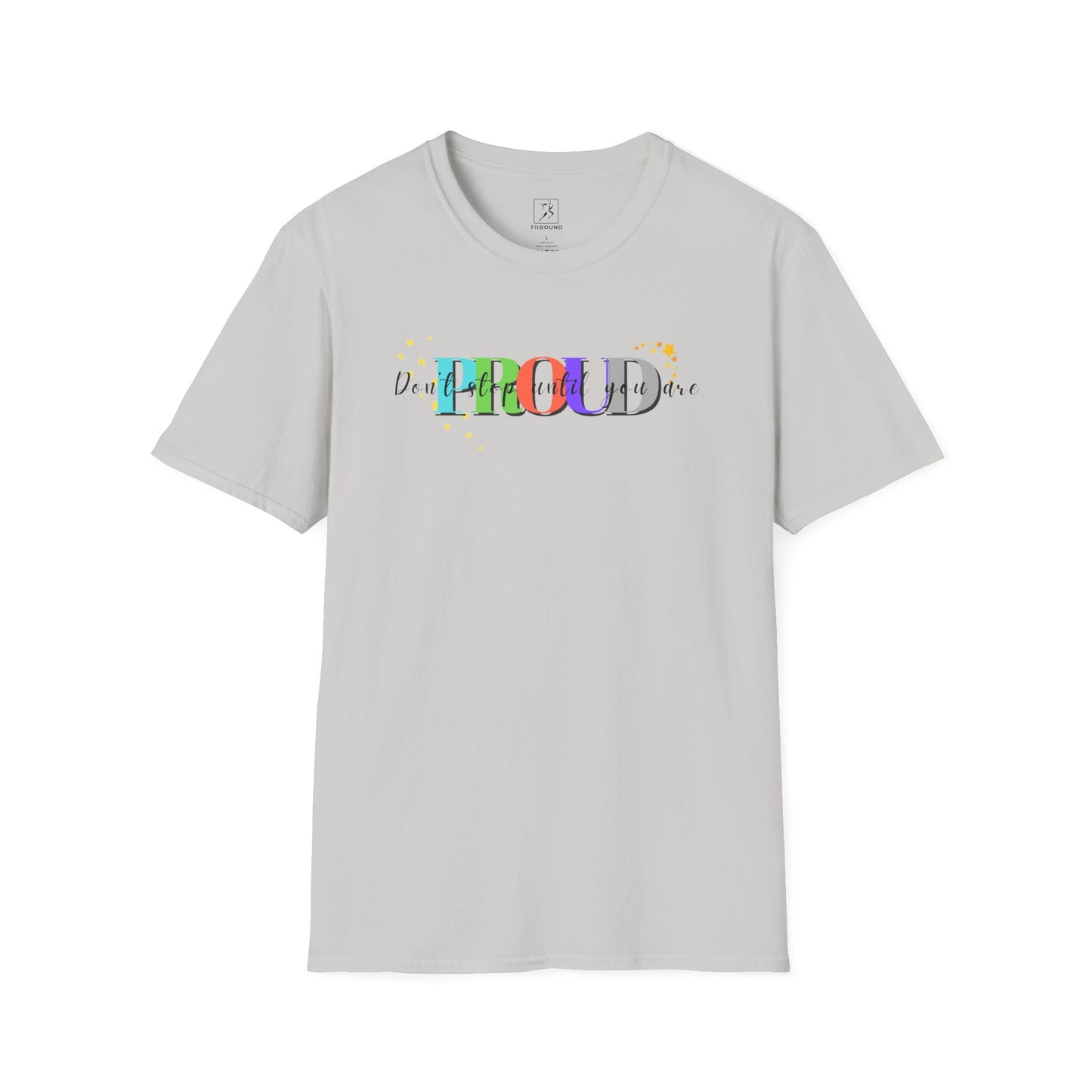 Light gray workout tee with "Train Until You're Proud" quote – great for gym sessions or casual wear
