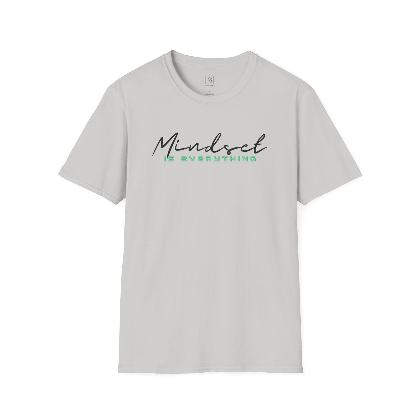 Flat lay gray Mindset Is Everything T-Shirt – motivational workout tee.