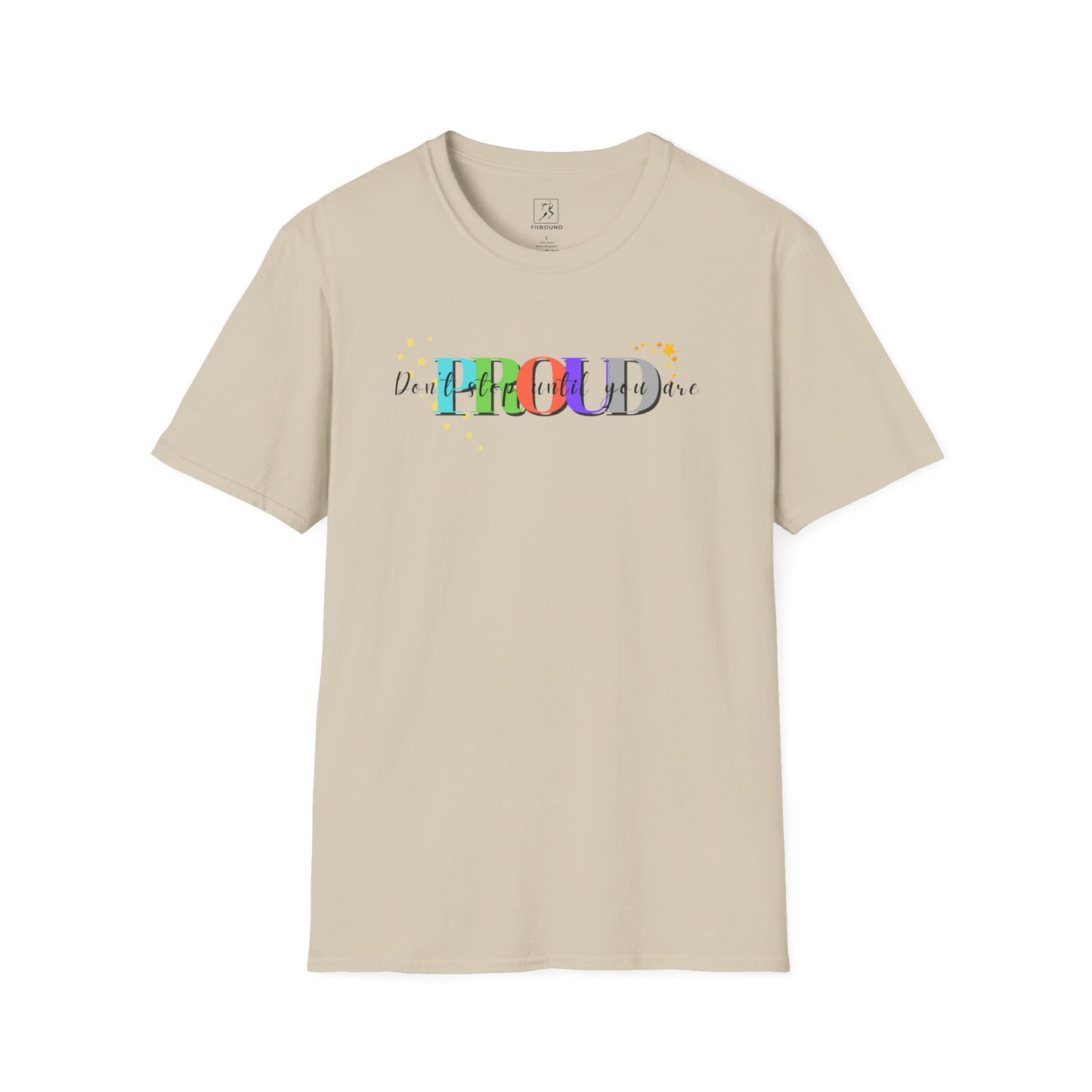 Cream-colored gym t-shirt with "Train Until You're Proud" text – comfortable unisex fit for everyday training