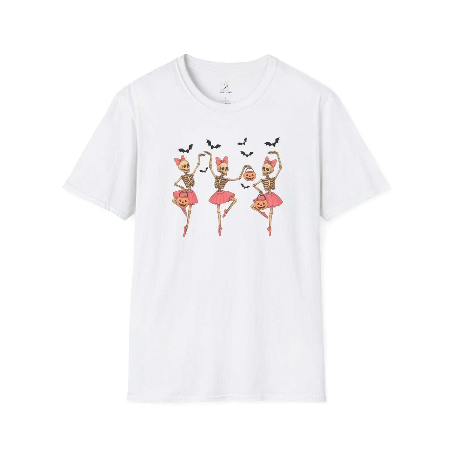 White Halloween Skeleton Ballerina T Shirt with spooky ballerina design