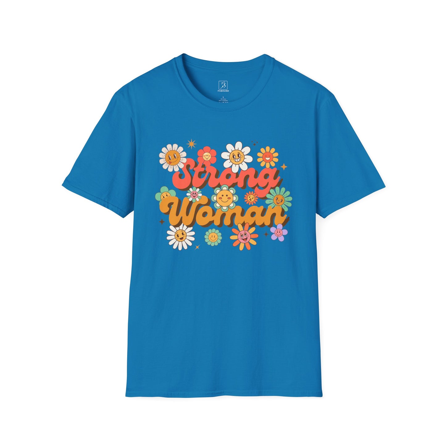 Blue Strong Woman T-shirt – floral feminist graphic tee