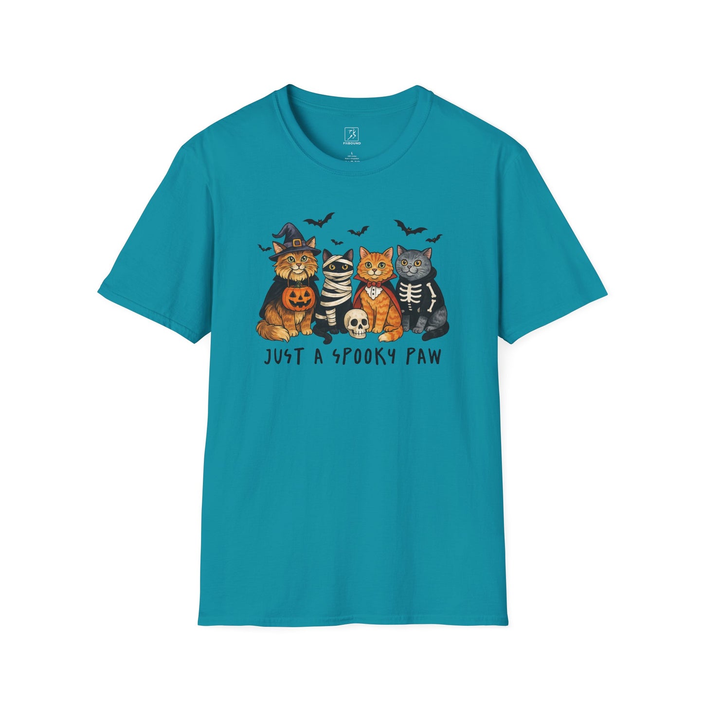 Teal Just a Spooky Paw Halloween cat lover shirt