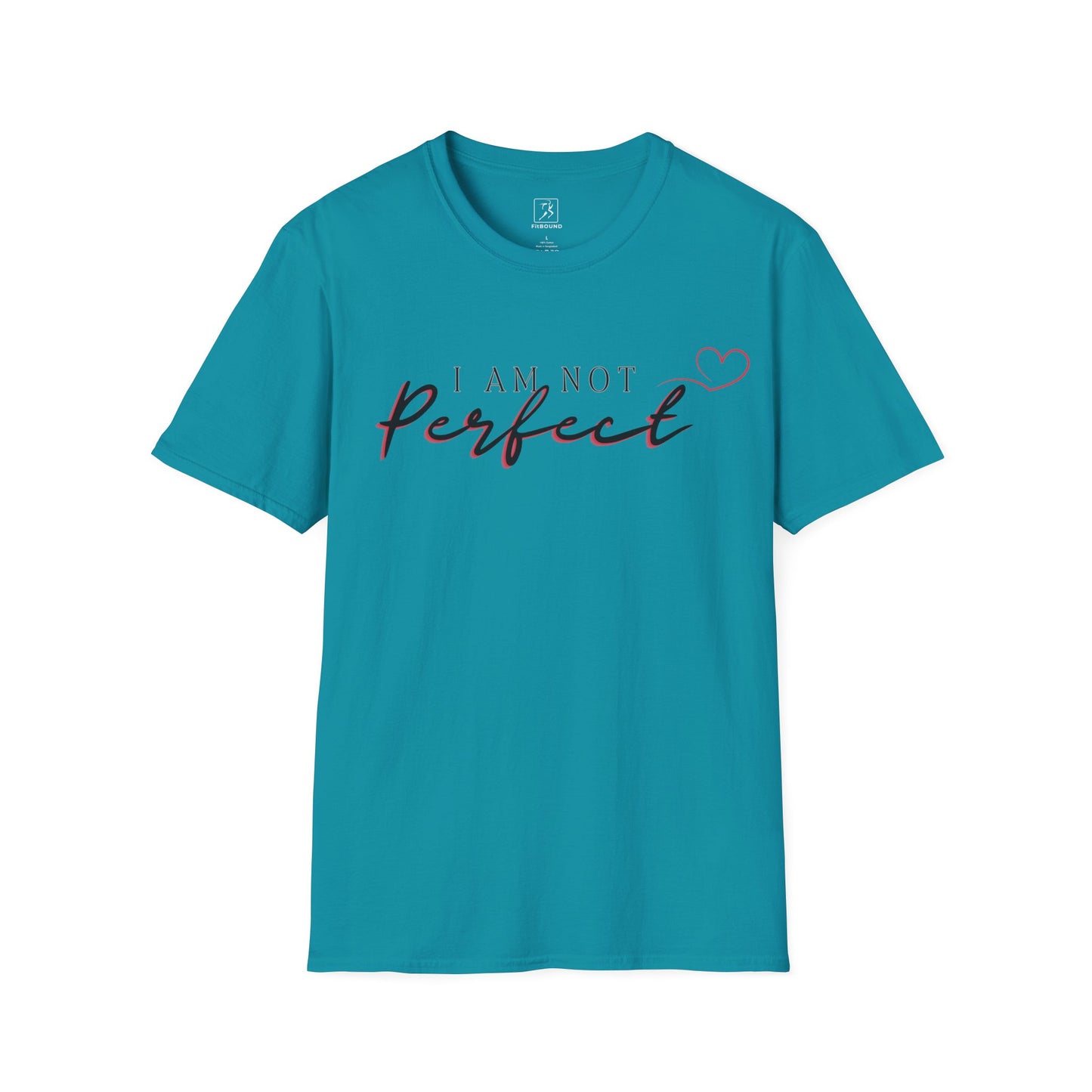 Aqua blue “I Am Not Perfect” unisex tee – breathable fitness shirt for self-empowerment