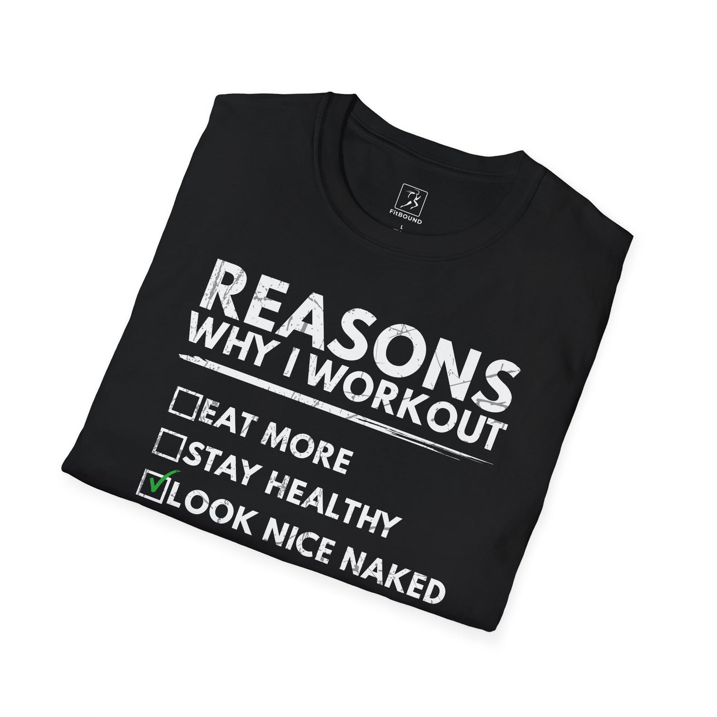 Folded black "Look Nice Naked" funny workout shirt – soft cotton activewear for gym and lifestyle use