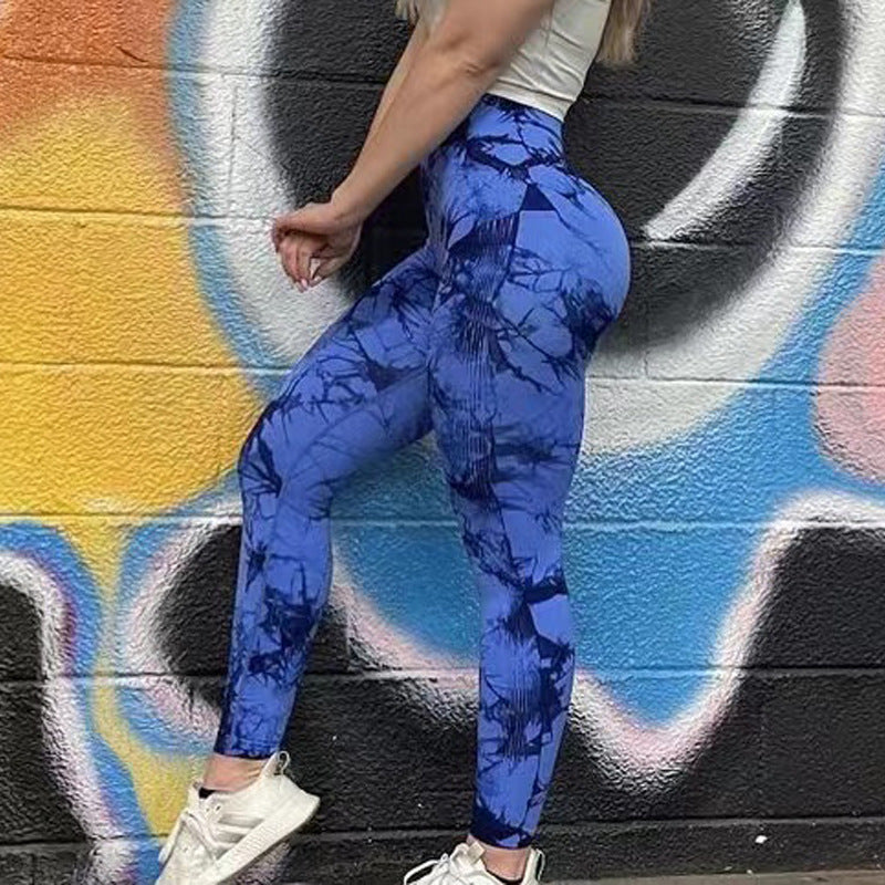 Dark blue tie-dye leggings – snug fit with booty lift effect and high waistband for comfort