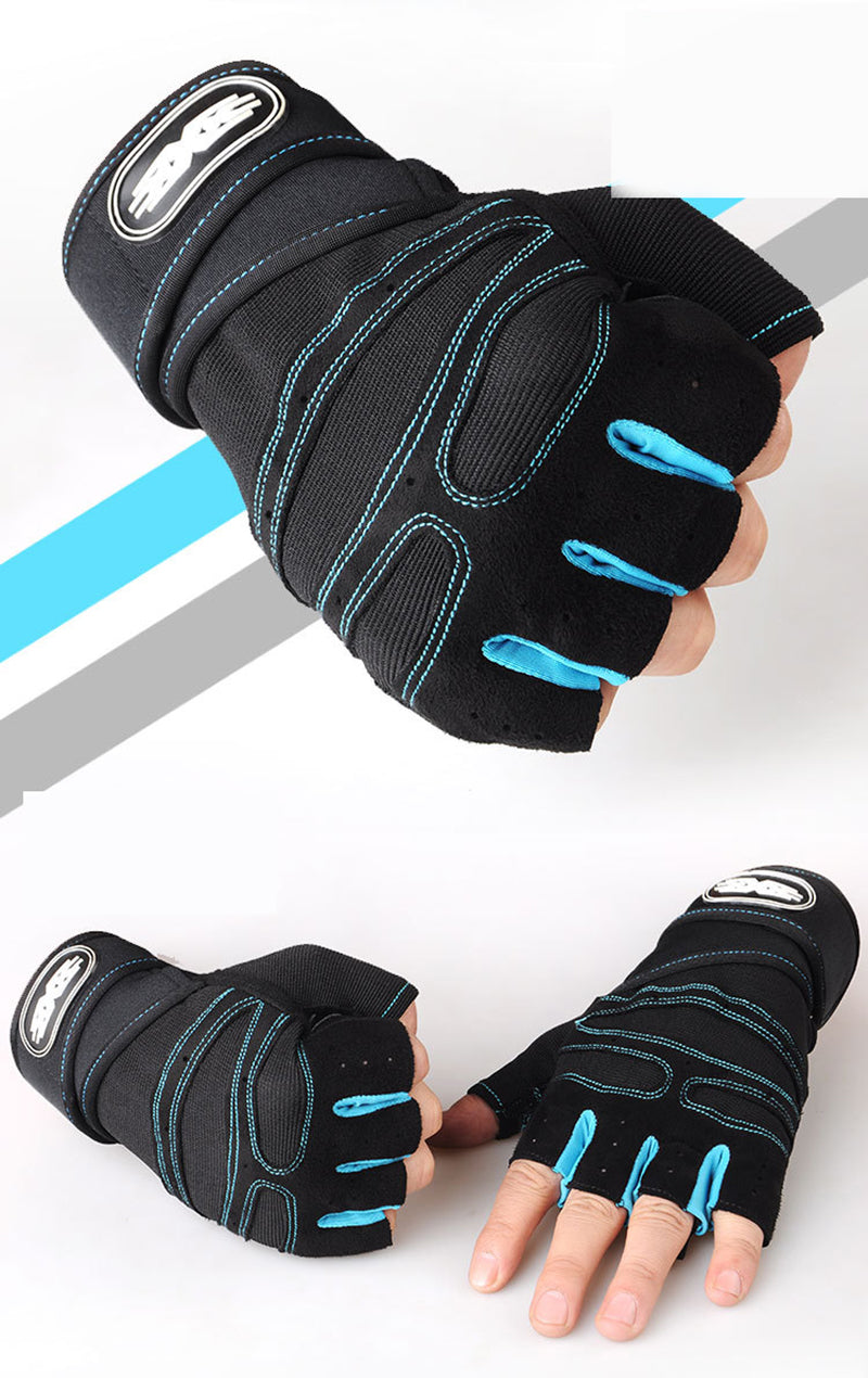 Palm view of black half finger fitness glove – padded grip for comfort and callus protection