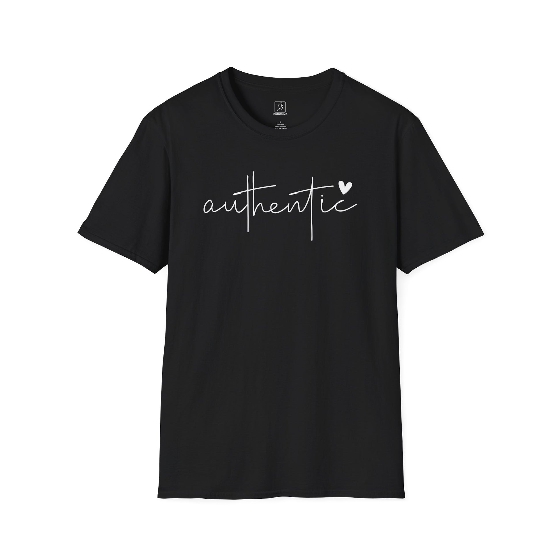 Black Authentic T-Shirt flat lay – motivational unisex tee with handwritten heart design