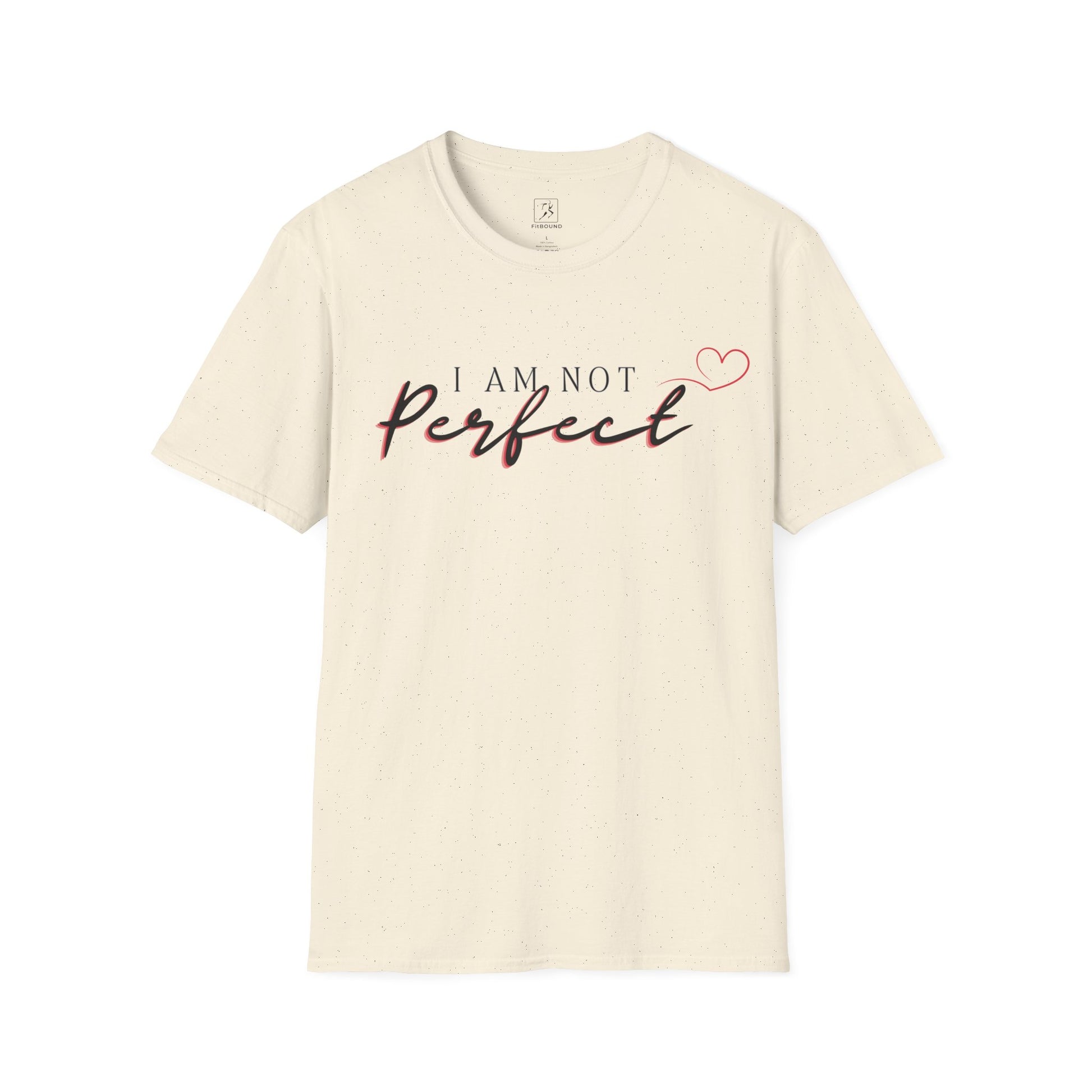 Beige color “I Am Not Perfect” t-shirt – positive message tee made for movement