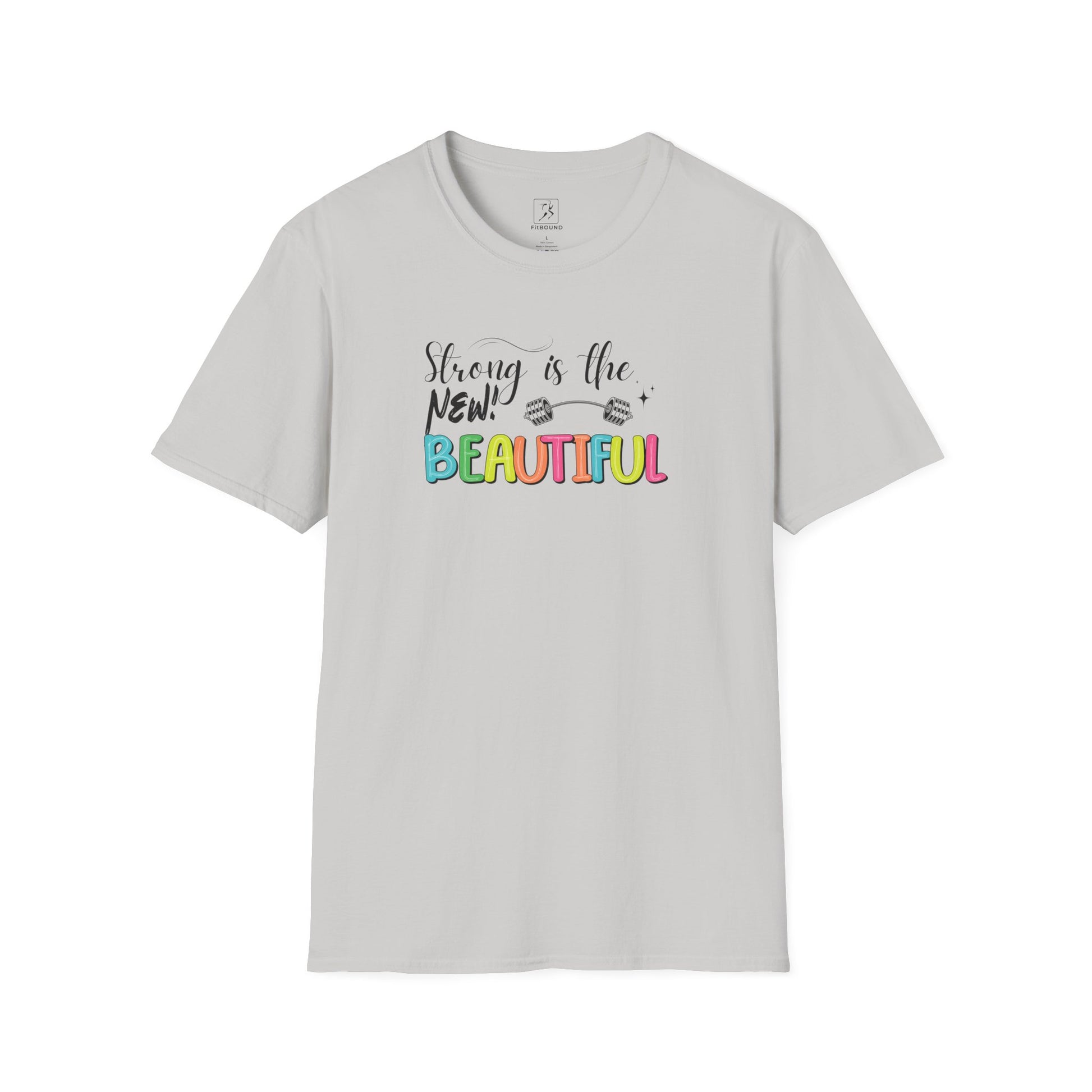Camiseta gris claro fondo claro
"Strong is the New Beautiful" unisex t-shirt in light grey – motivational activewear