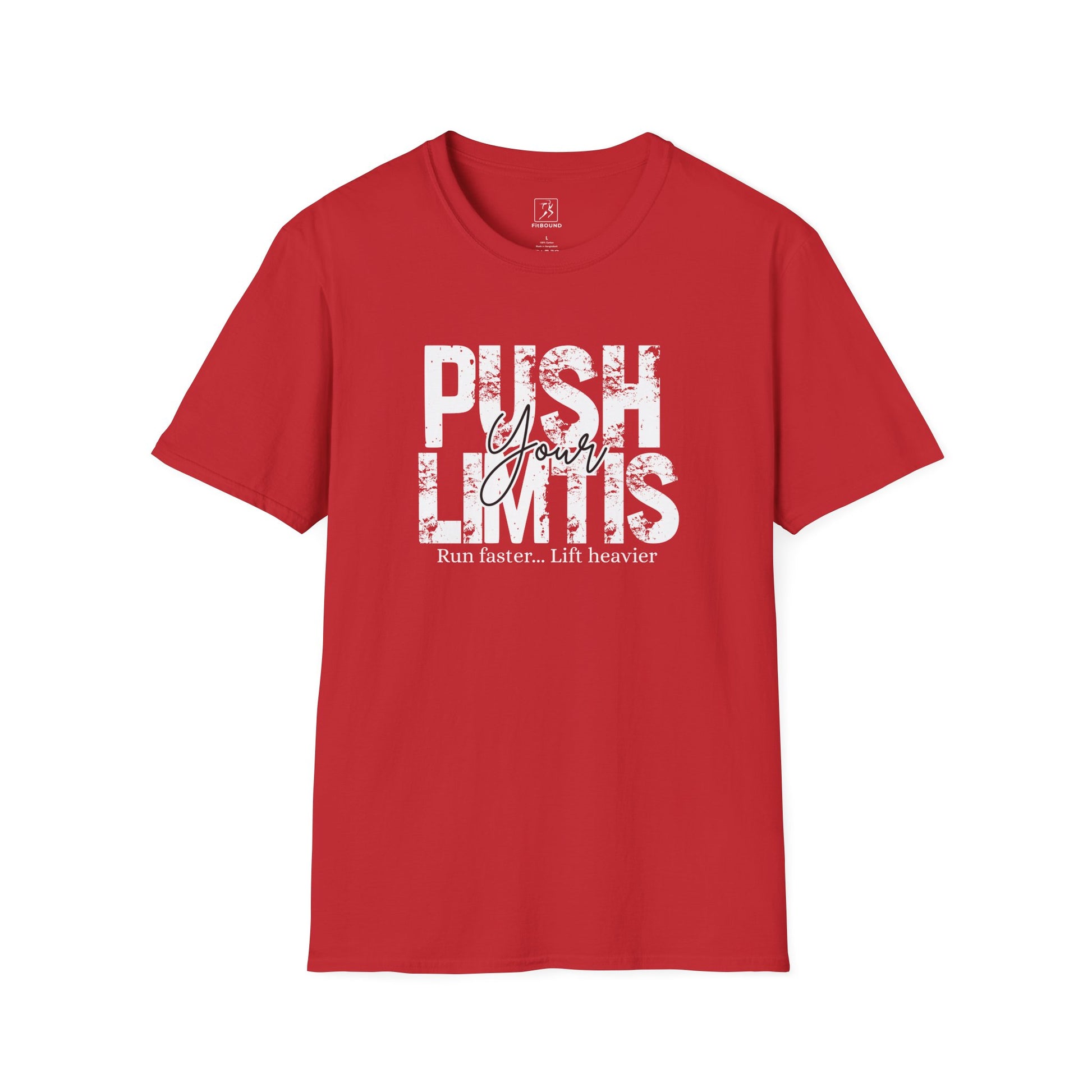 Red “Push Your Limits” T-shirt – powerful color option for fitness motivation and energy