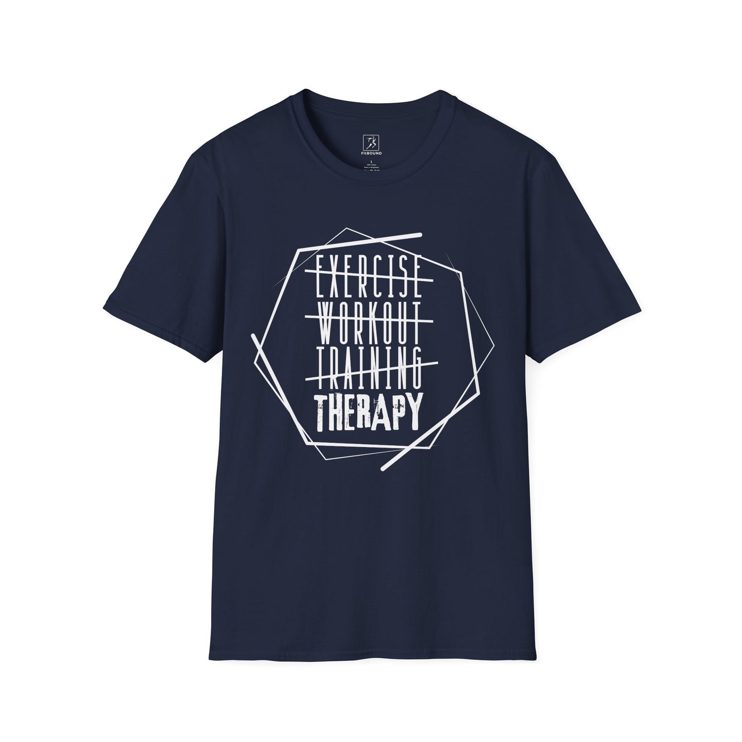 Navy blue “Exercise Therapy” t-shirt – unisex motivational apparel for body and mind