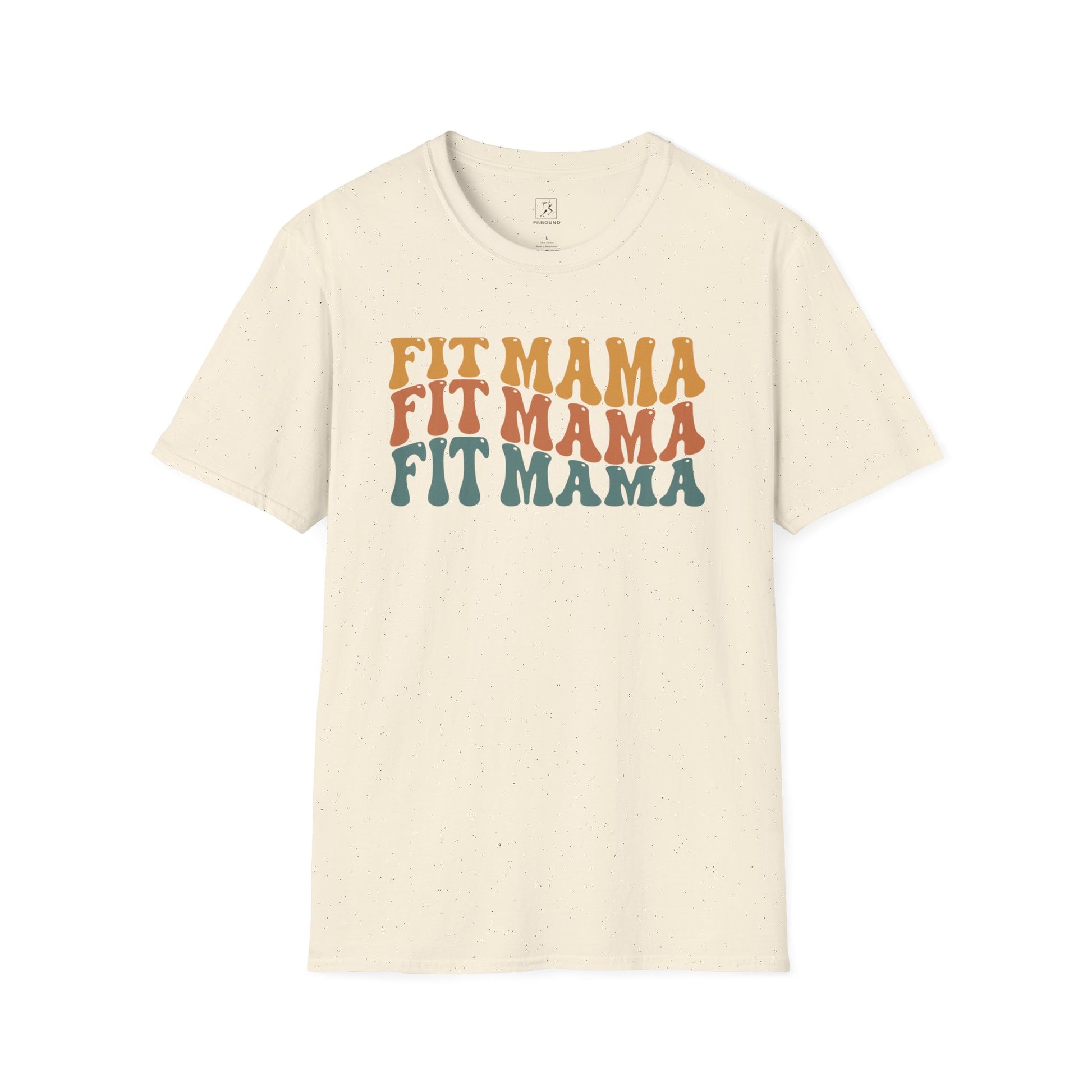 Flat lay of cream Fit Mama shirt – fitness and lifestyle mom apparel.