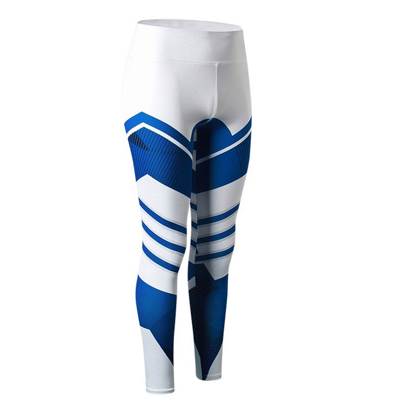 Blue and white performance leggings with vertical stripes – lightweight, high-stretch for gym and sports
