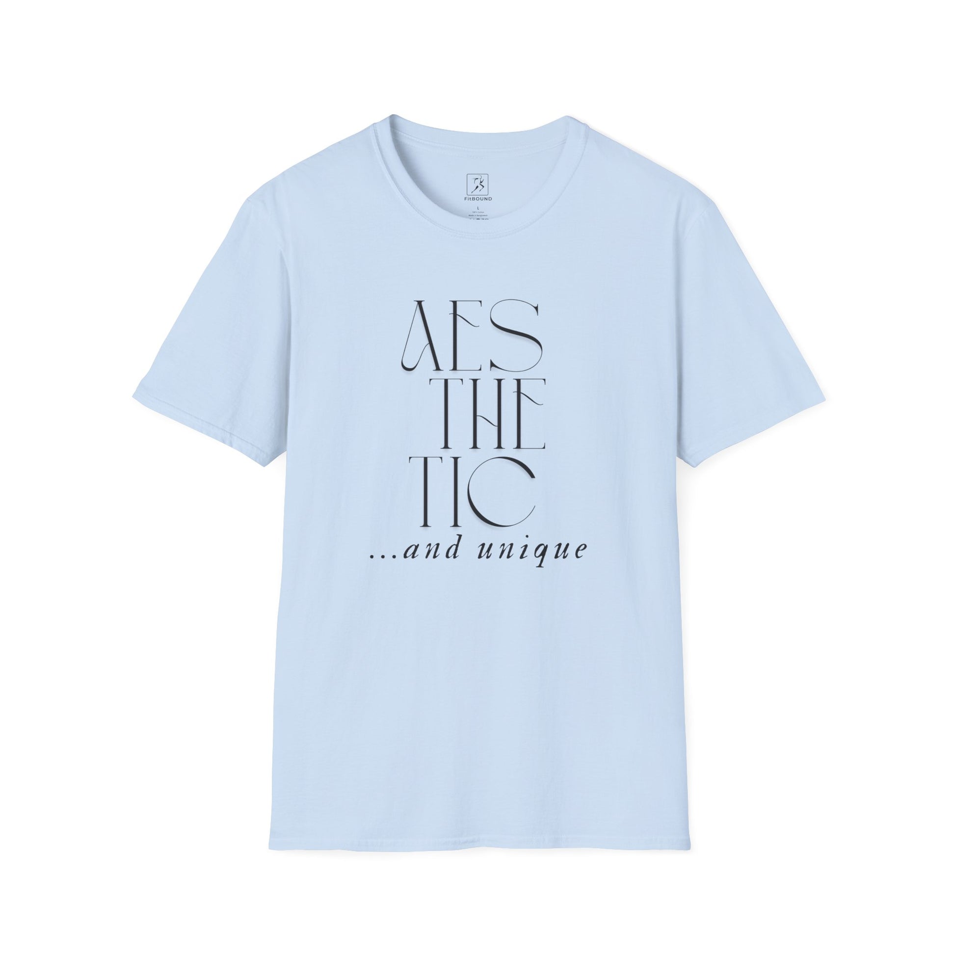 Light blue aesthetic gym shirt with fine "Just Move" text – sleek and breathable cotton design