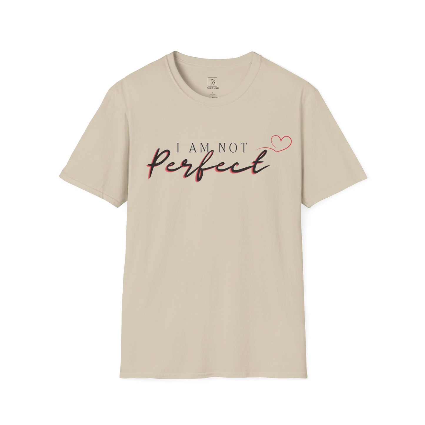 Light beige “I Am Not Perfect” unisex t-shirt – inspirational gym and casual wear
