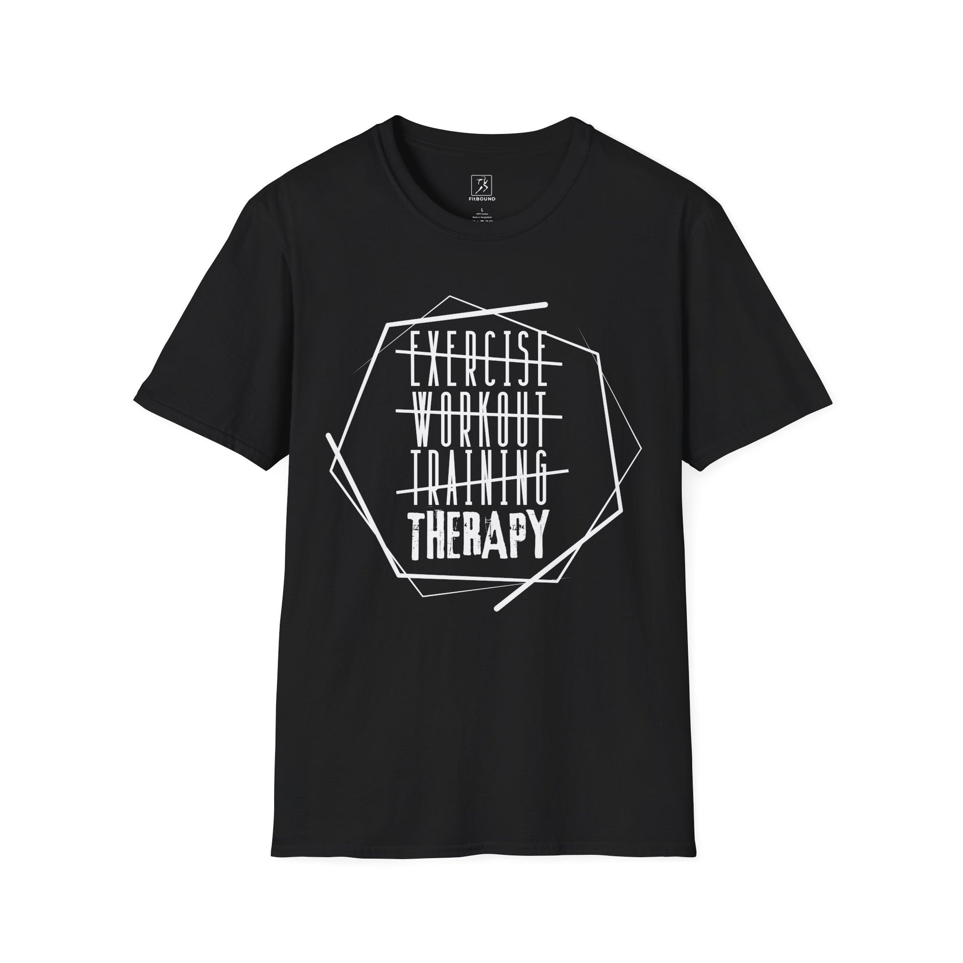 Unisex black “Exercise Therapy” shirt – soft cotton motivational gymwear
