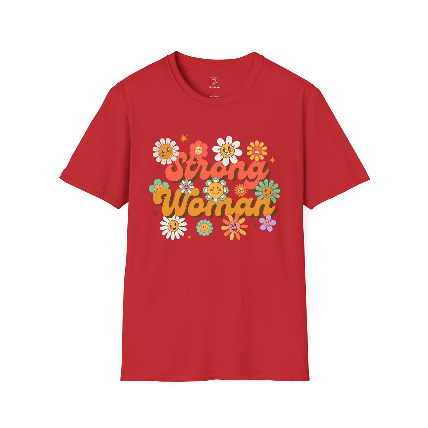 Red Strong Woman T-shirt – retro floral empowerment shirt for confident women