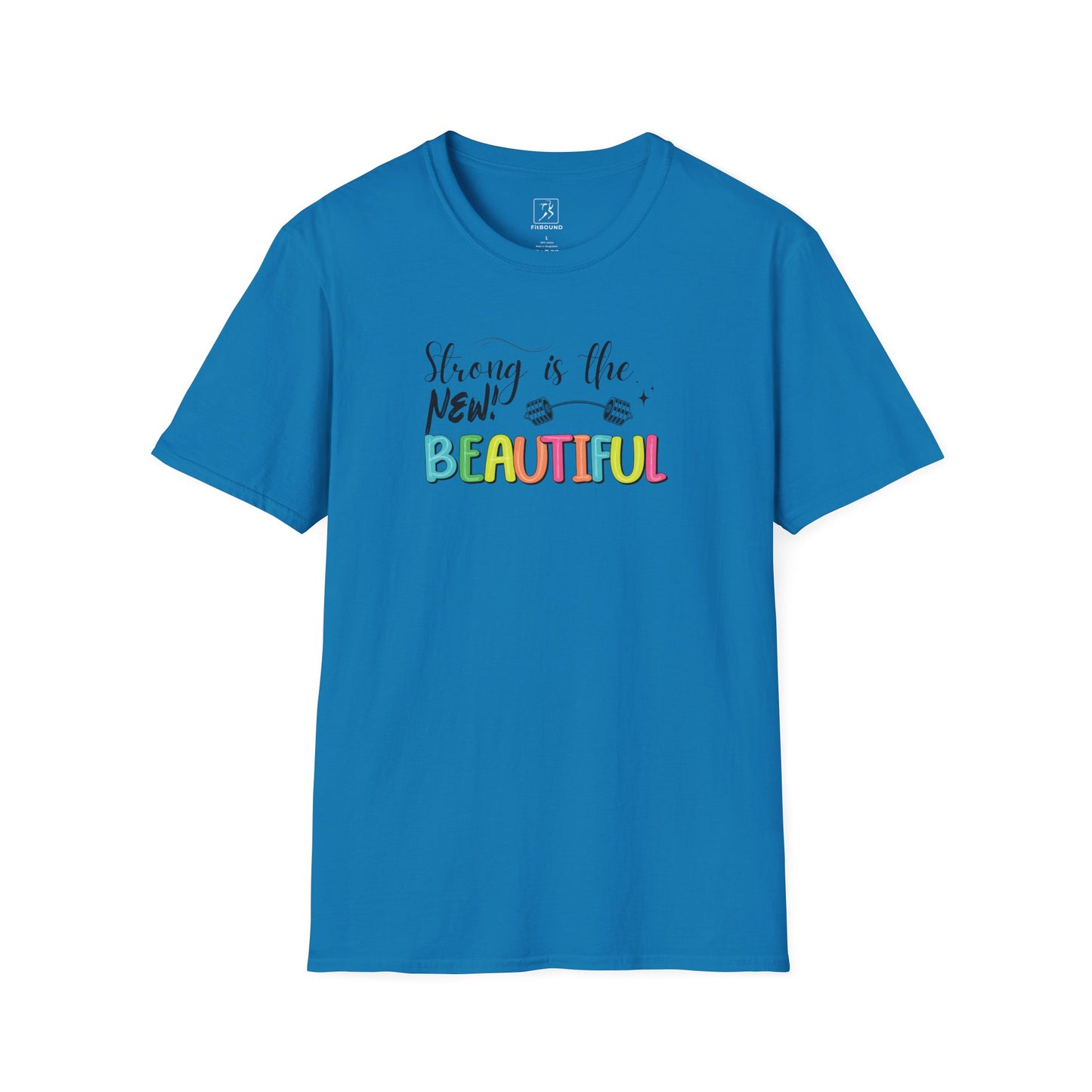 "Strong is the New Beautiful" unisex t-shirt in navy – empowering gym apparel