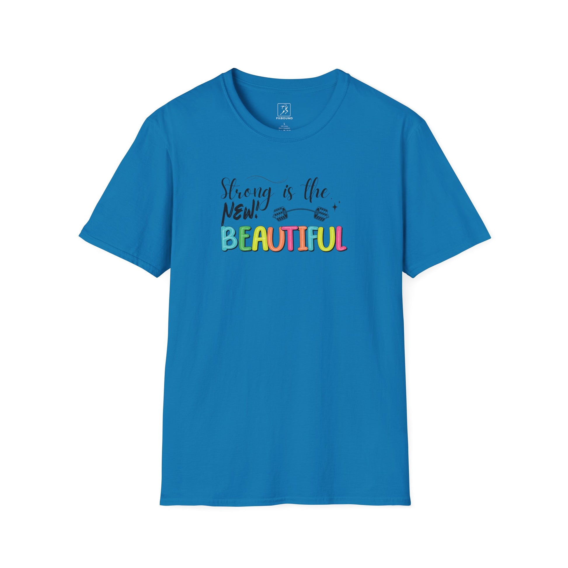 "Strong is the New Beautiful" unisex t-shirt in navy – empowering gym apparel
