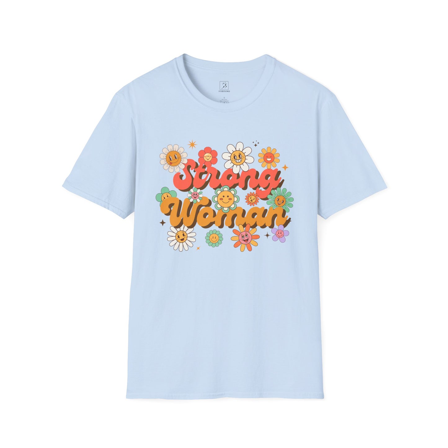 Light blue Strong Woman T-shirt – floral feminist graphic tee