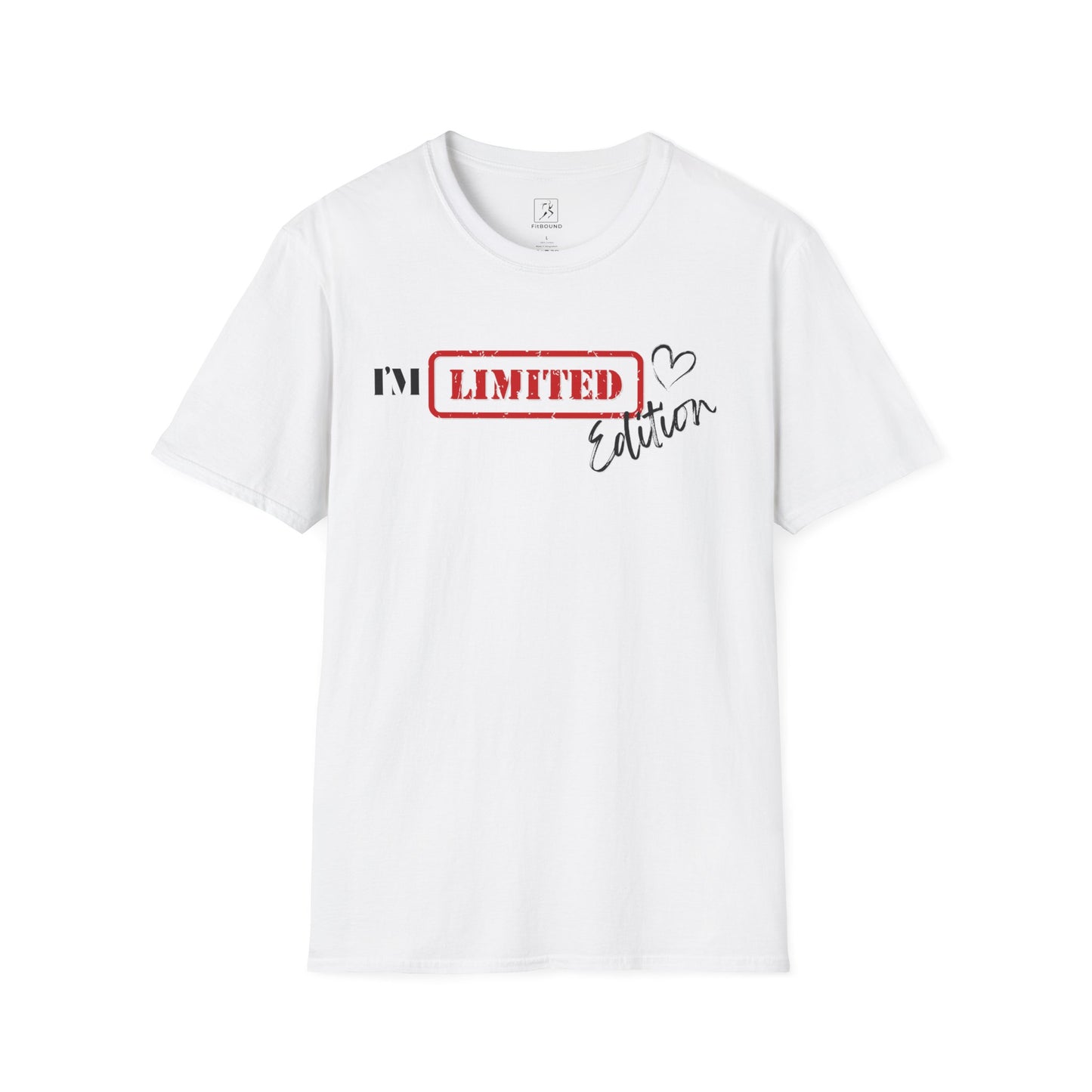 White unisex t-shirt with “I’m Limited Edition” text on plain background – casual and playful design