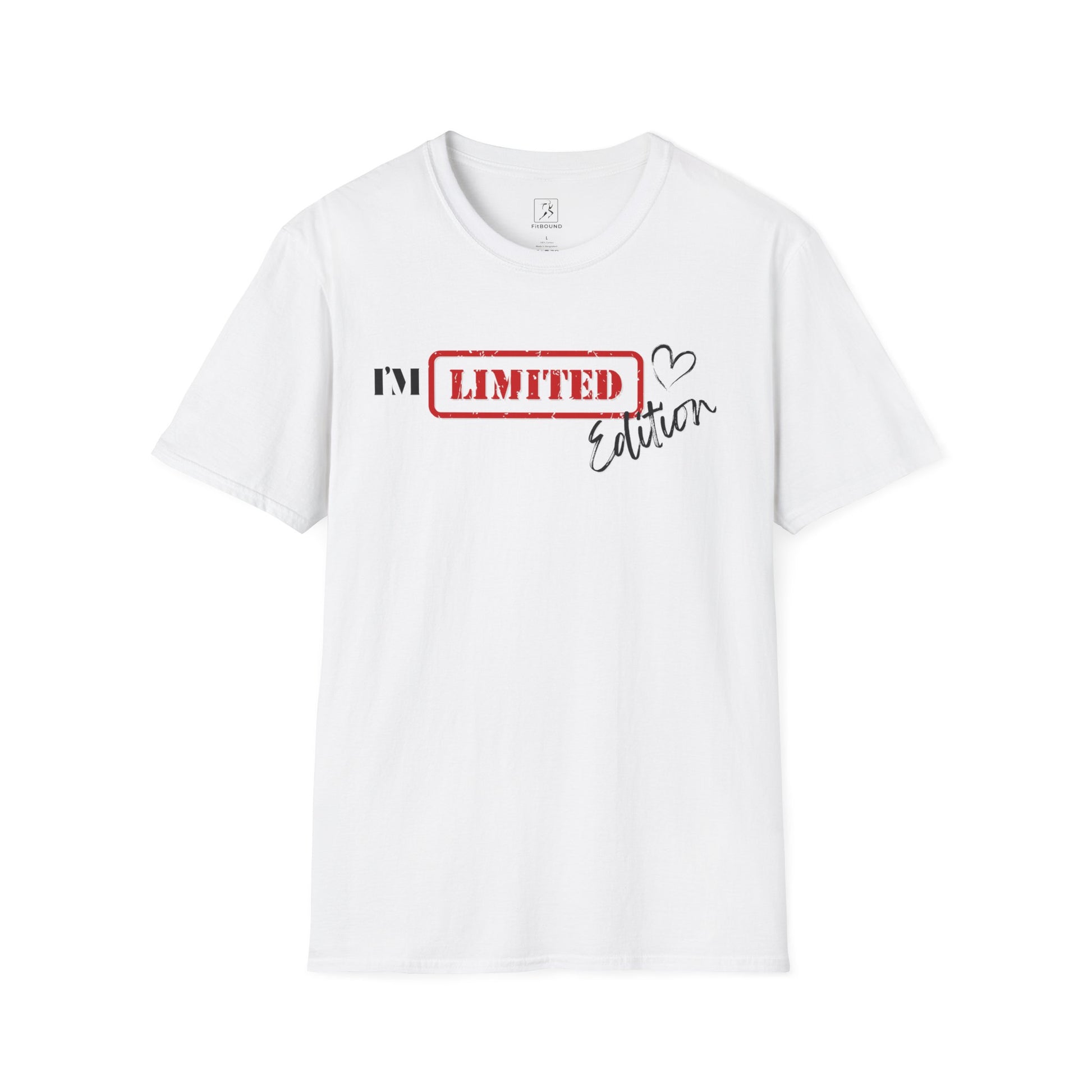 White unisex t-shirt with “I’m Limited Edition” text on plain background – casual and playful design