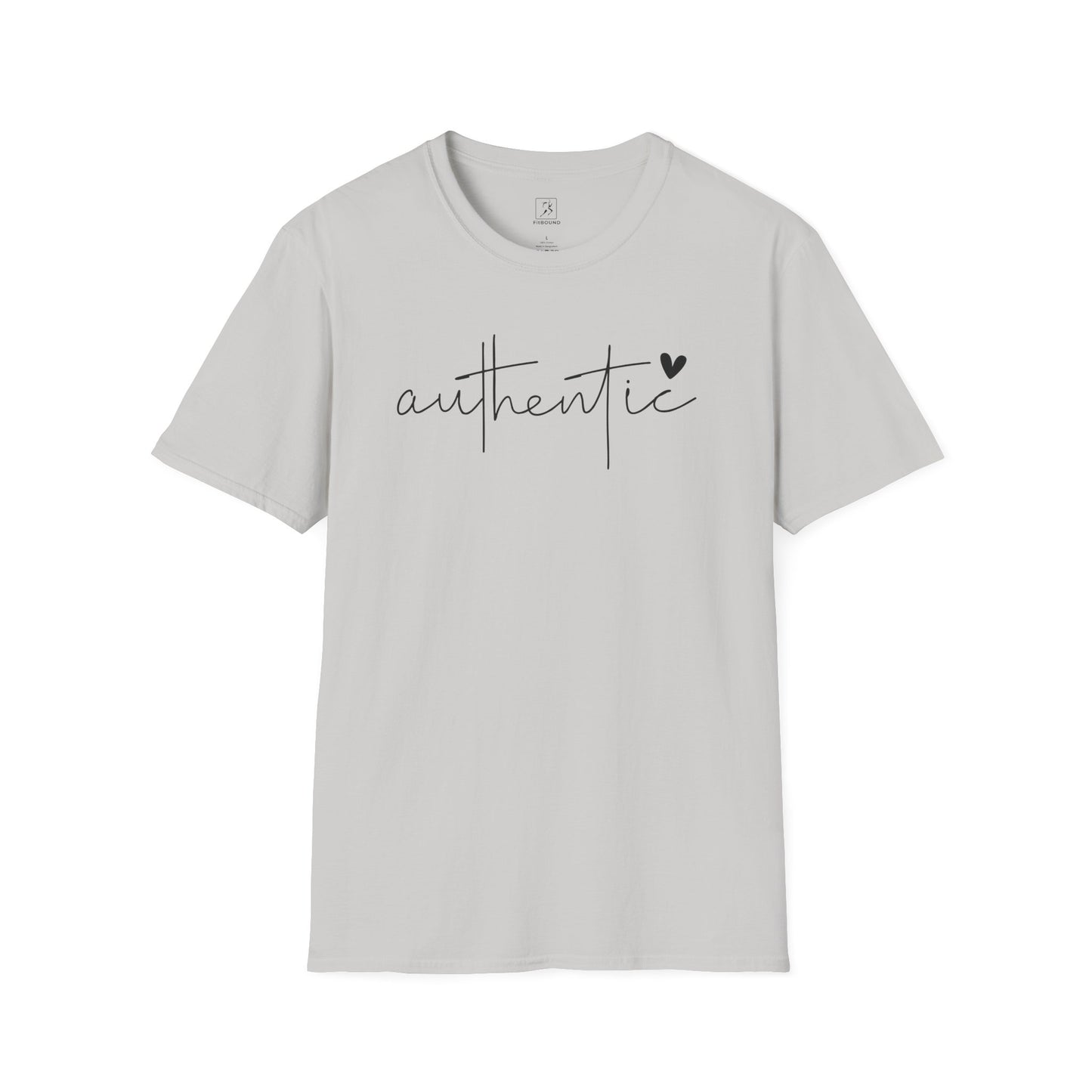Gray Authentic T-Shirt flat lay – minimalist motivational shirt with heart detail