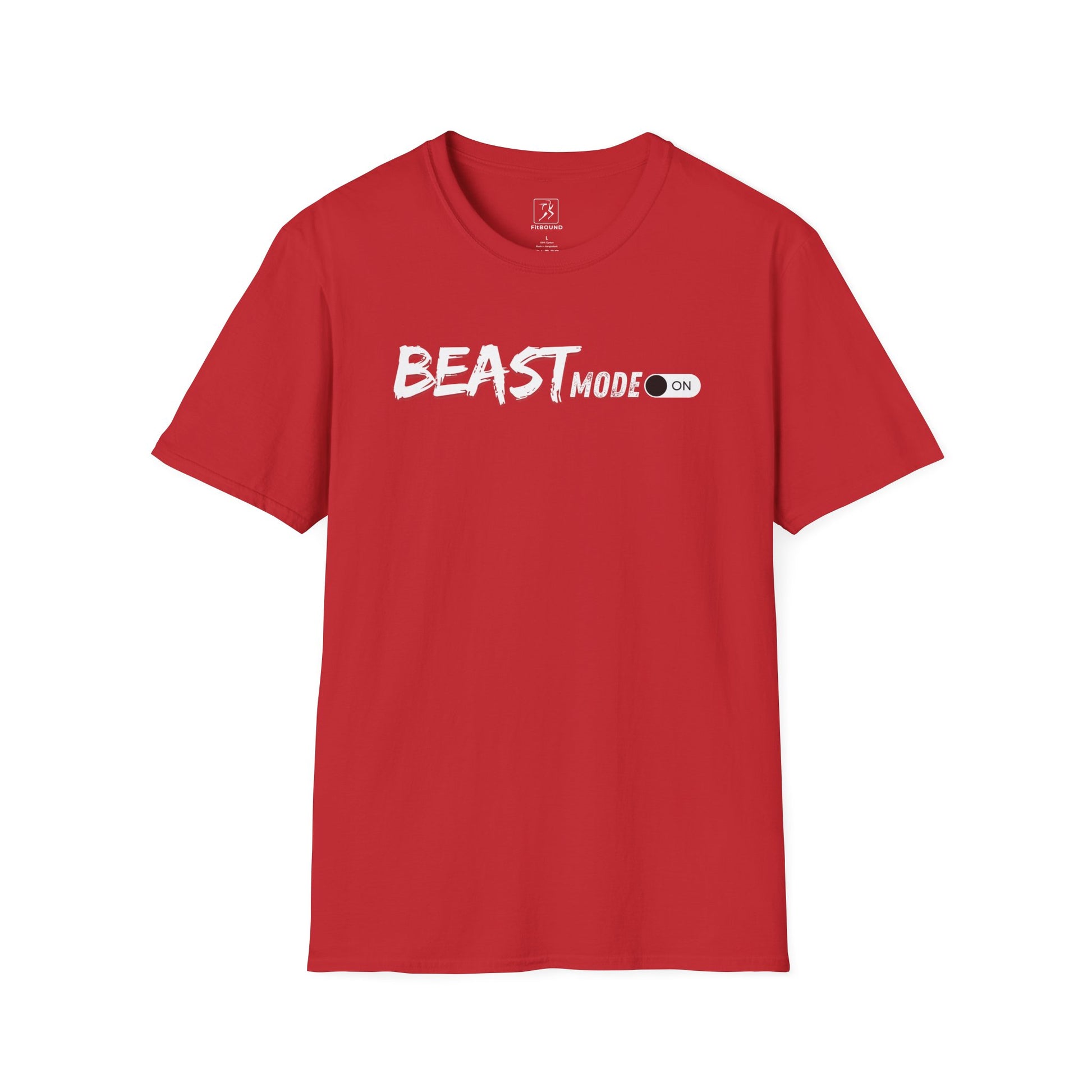Red motivational workout t-shirt with "Beast Mode" quote – bold gymwear for active lifestyles