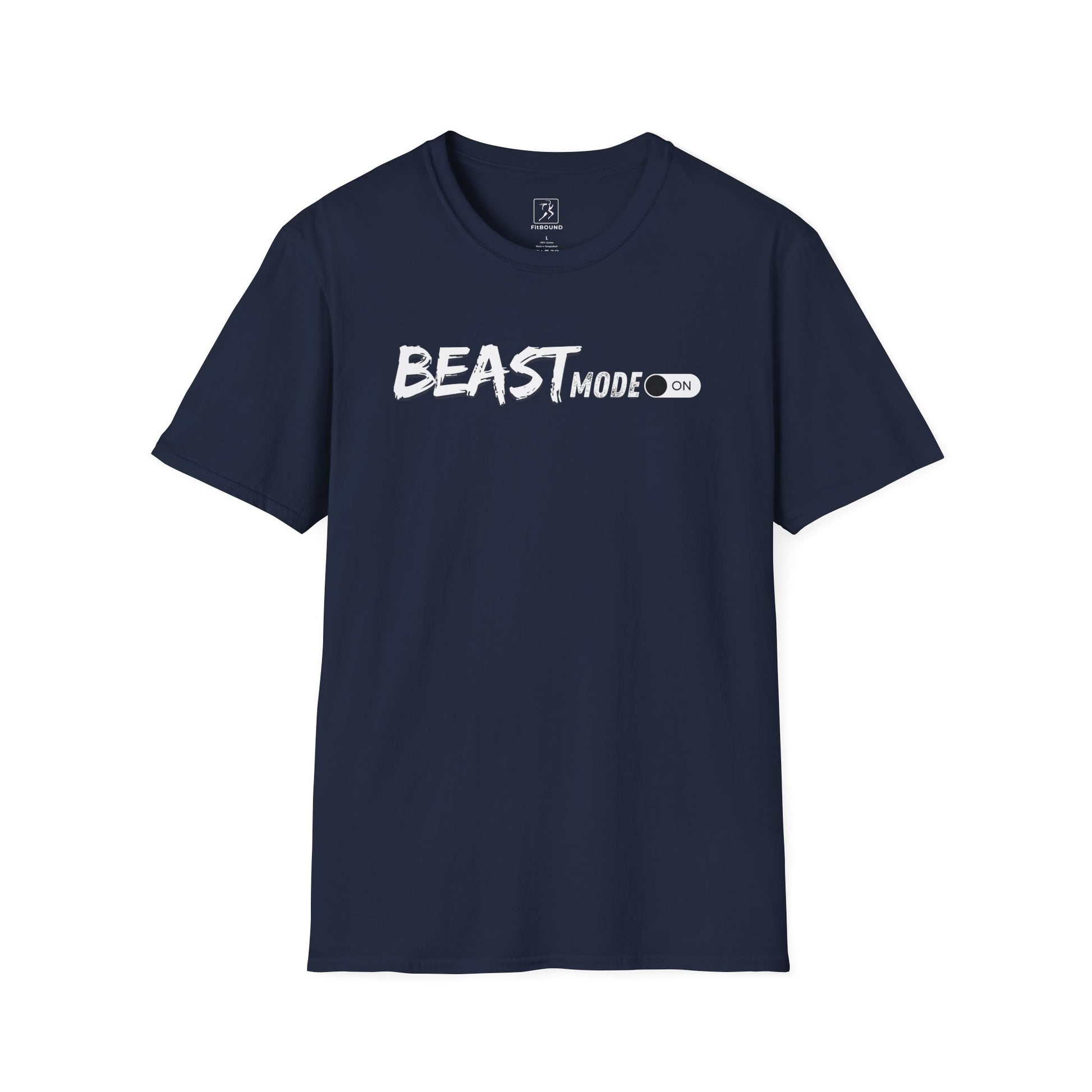 Navy blue unisex fitness shirt with "Beast Mode" design – perfect for weightlifting and gym routines
