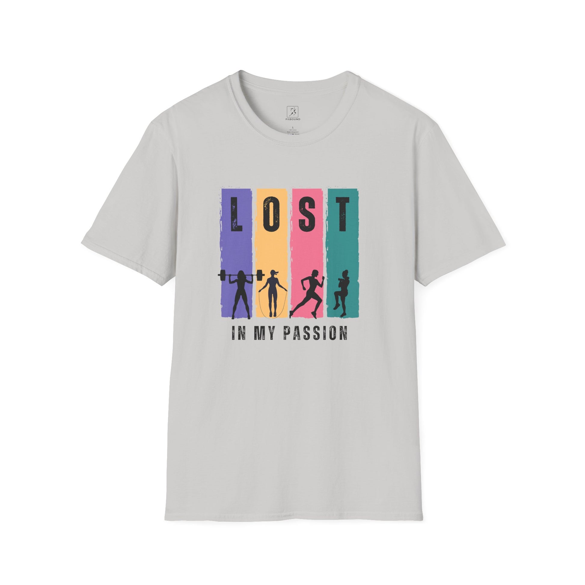 Light grey Lost in My Passion t-shirt, motivational fitness shirt for training and sports